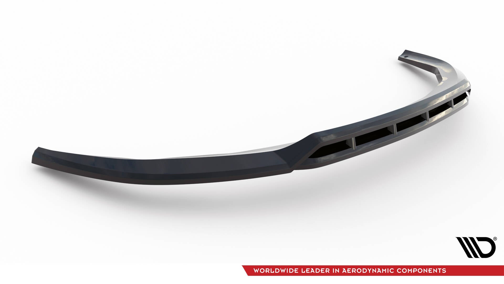 Front splitter til Chrysler Pacifica MK2 Facelift, svart plast med luftkanaler, sett skrått ovenfra.