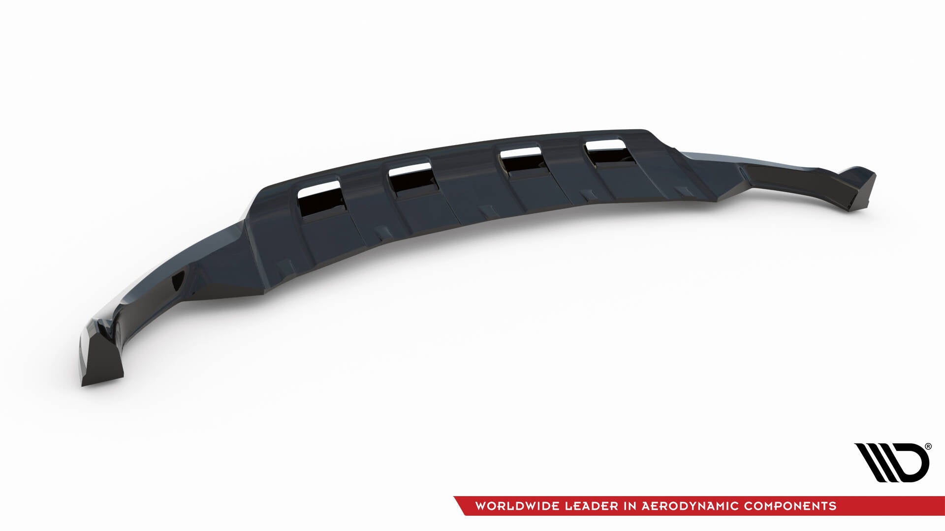 Front lip til Ford Explorer Xlt MK6, sort plast med åpninger og kantete design, skrå vinkel.