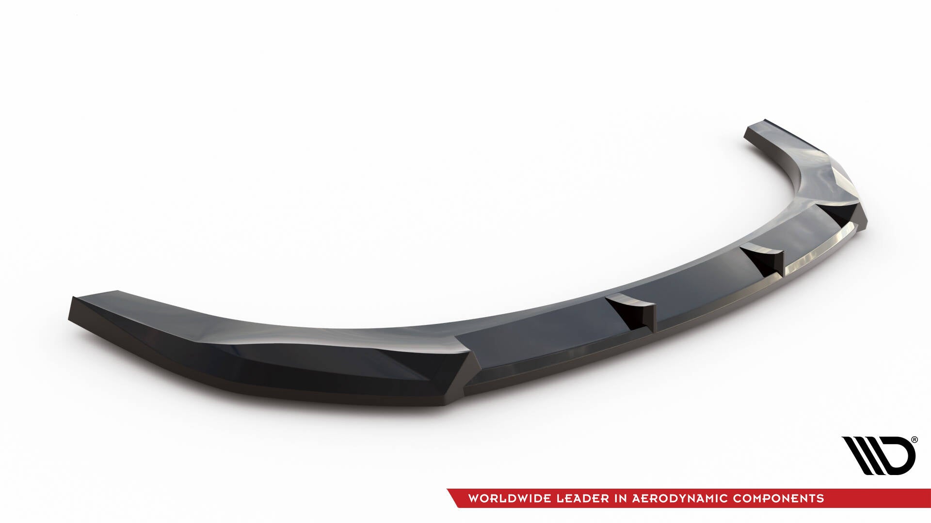 Front splitter til Hyundai Kona N-Line MK2 i sort, glanset plast med aerodynamiske kanter, sett forfra.