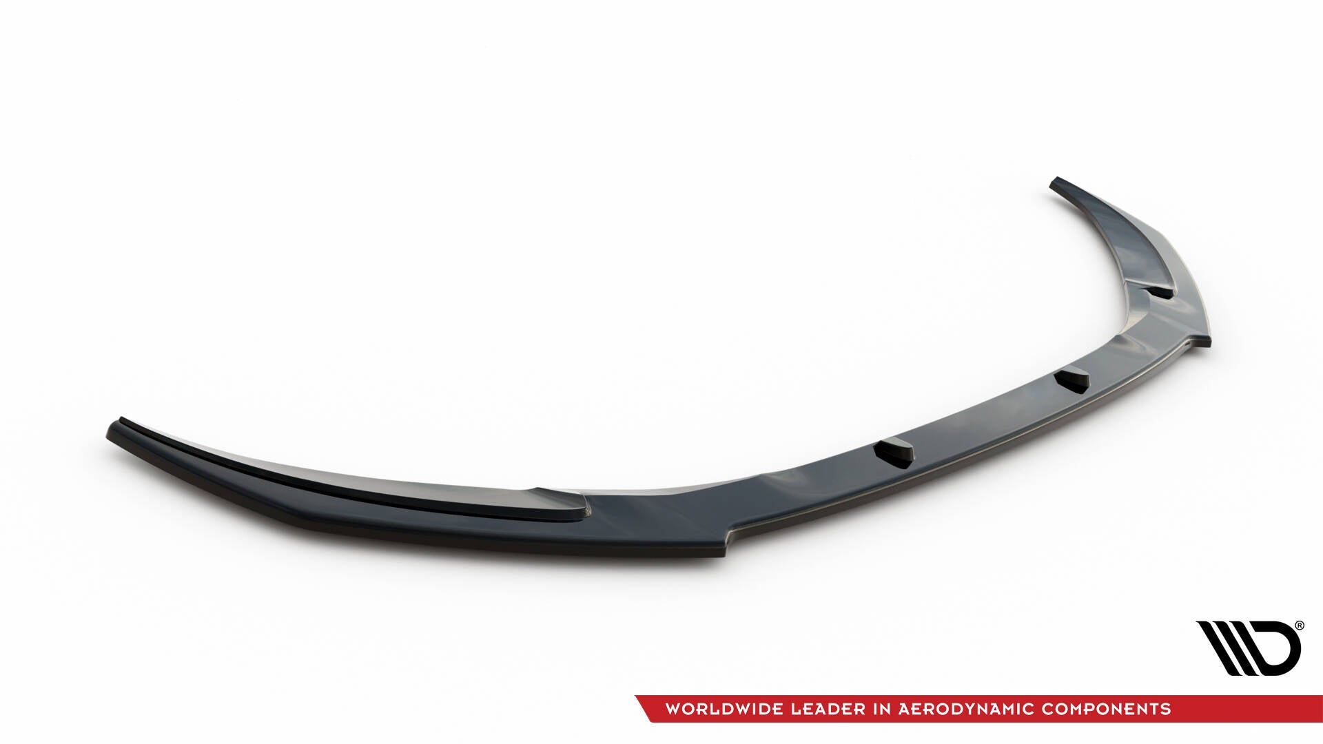 Front splitter for Jaguar X760 Xe R-Dynamic Facelift i sort blank plast, vist skrått mot hvit bakgrunn.