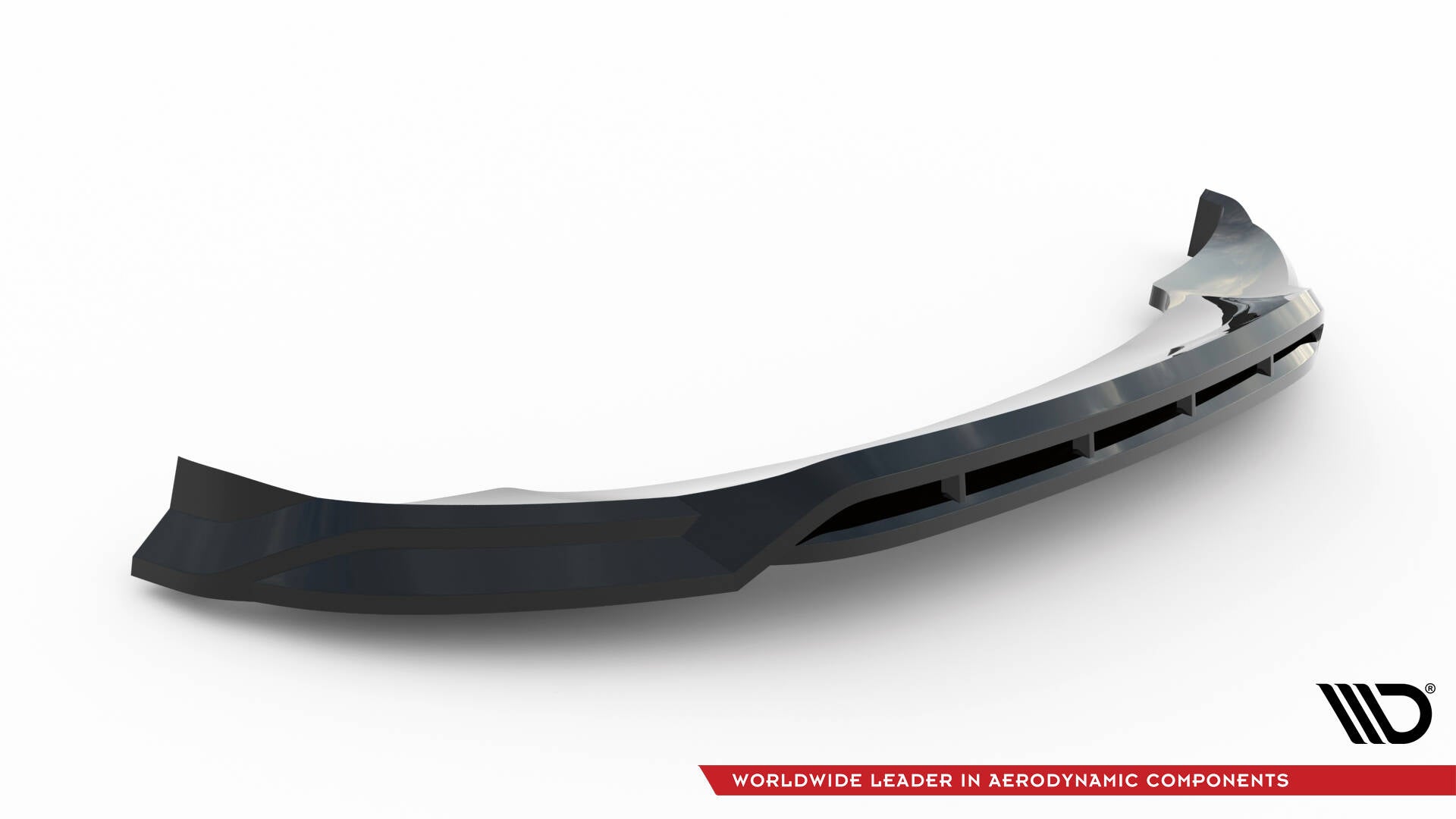 Front splitter til Jeep Grand Cherokee Trailhawk MK5, sort glanset med markante luftkanaler, sett i vinkel.