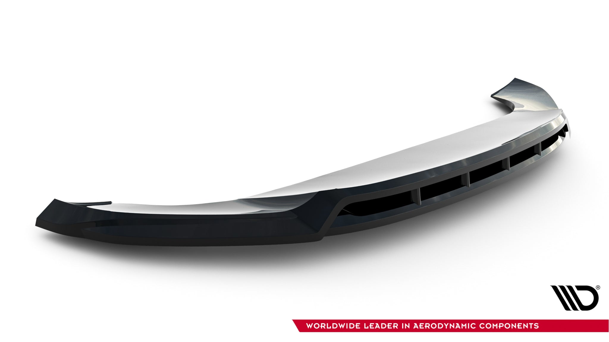 Frontspoiler Mercedes Gls AMG-Line X167 Facelift i svart og sølv, skrå forvinkel med markerte luftkanaler.