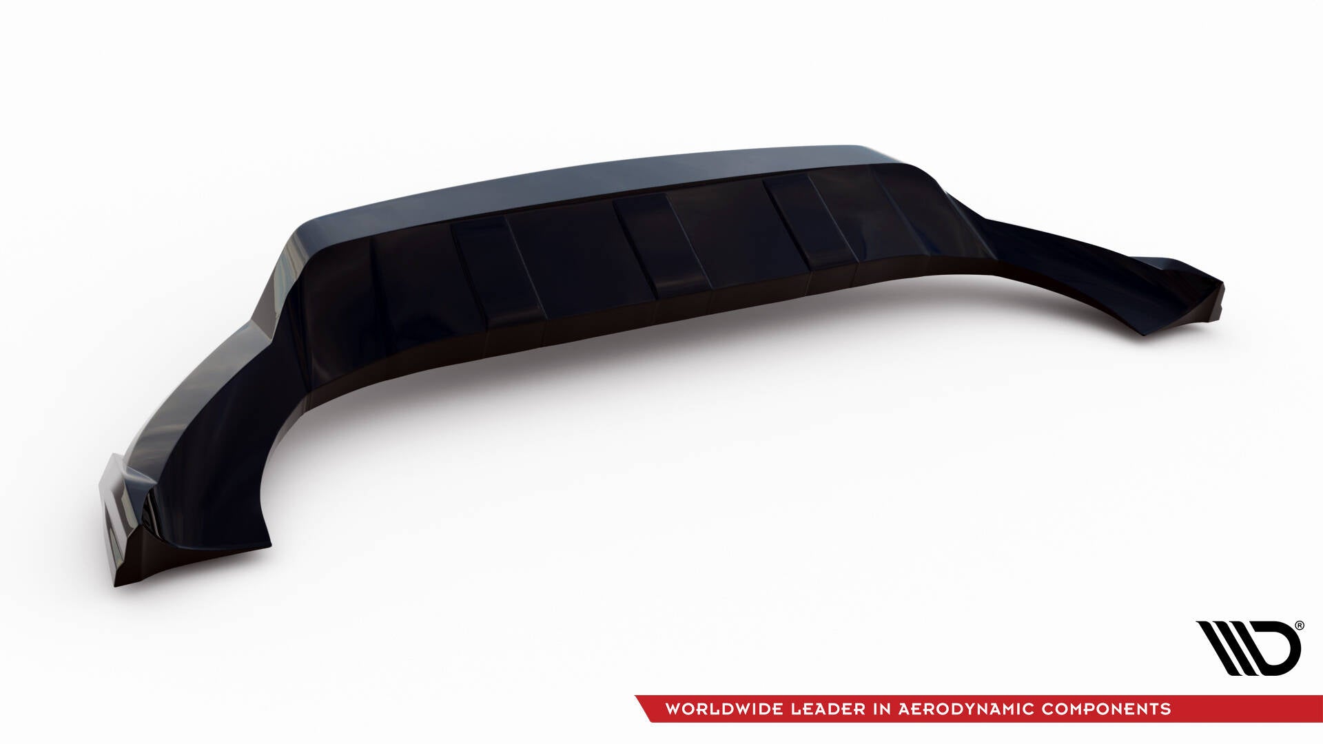 Front splitter til Porsche Cayenne Coupe MK3 i sort glanset plast, sett ovenfra med aerodynamisk design.