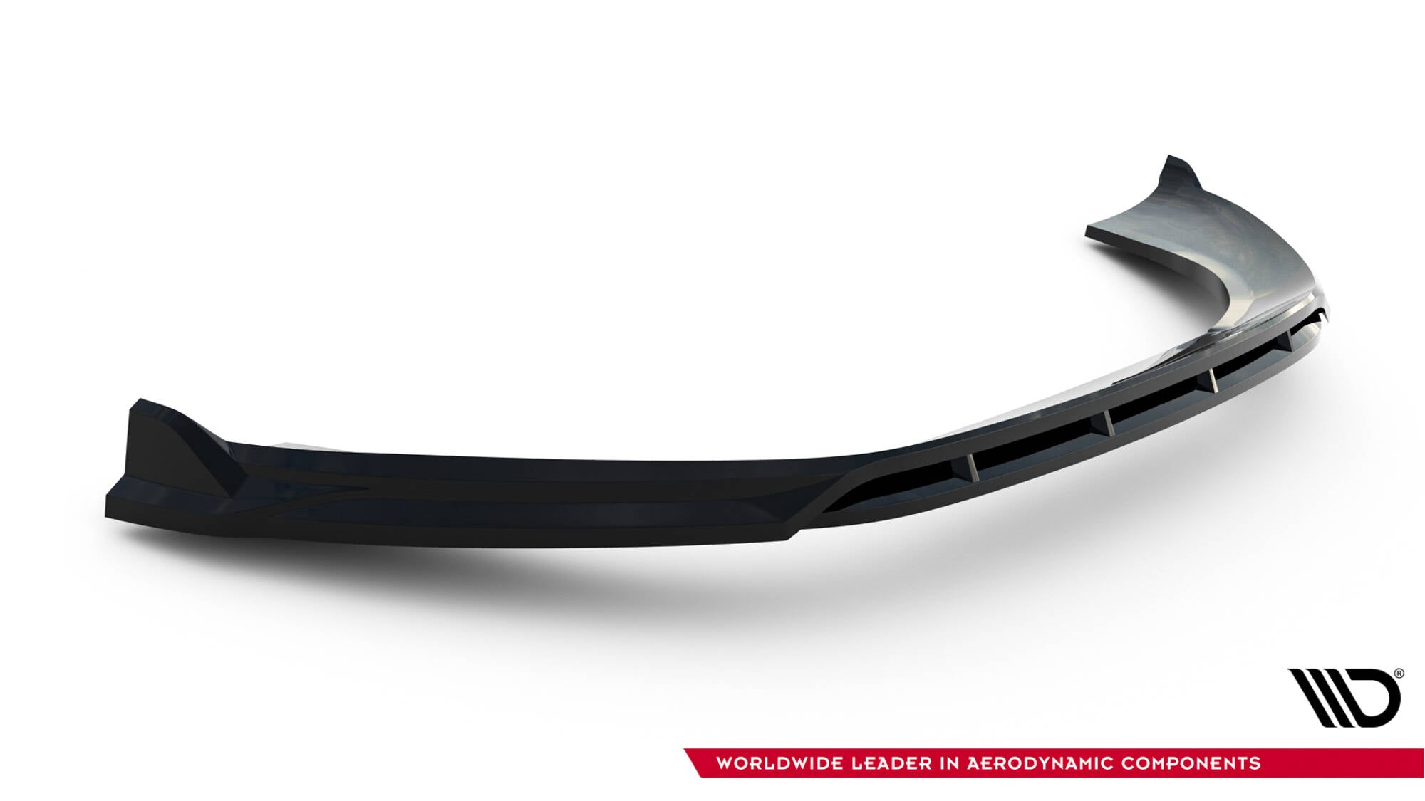 Front splitter til Porsche Macan GTs MK1 Facelift 2 i sort plast med glanset overflate og lufteåpninger.