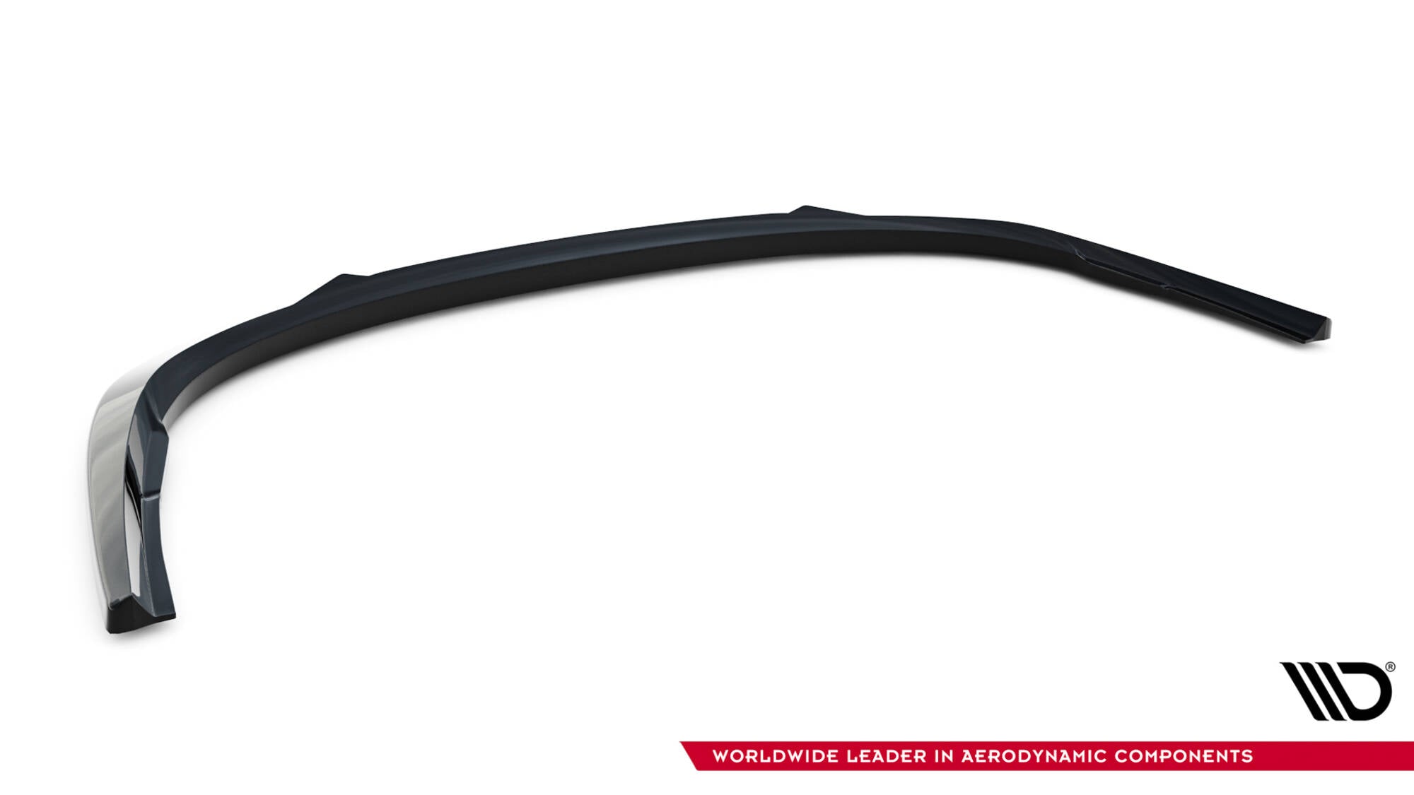 Front lip til Renault Laguna Hatchback GT MK3, sort og buet med glans, sett skrått ovenfra.