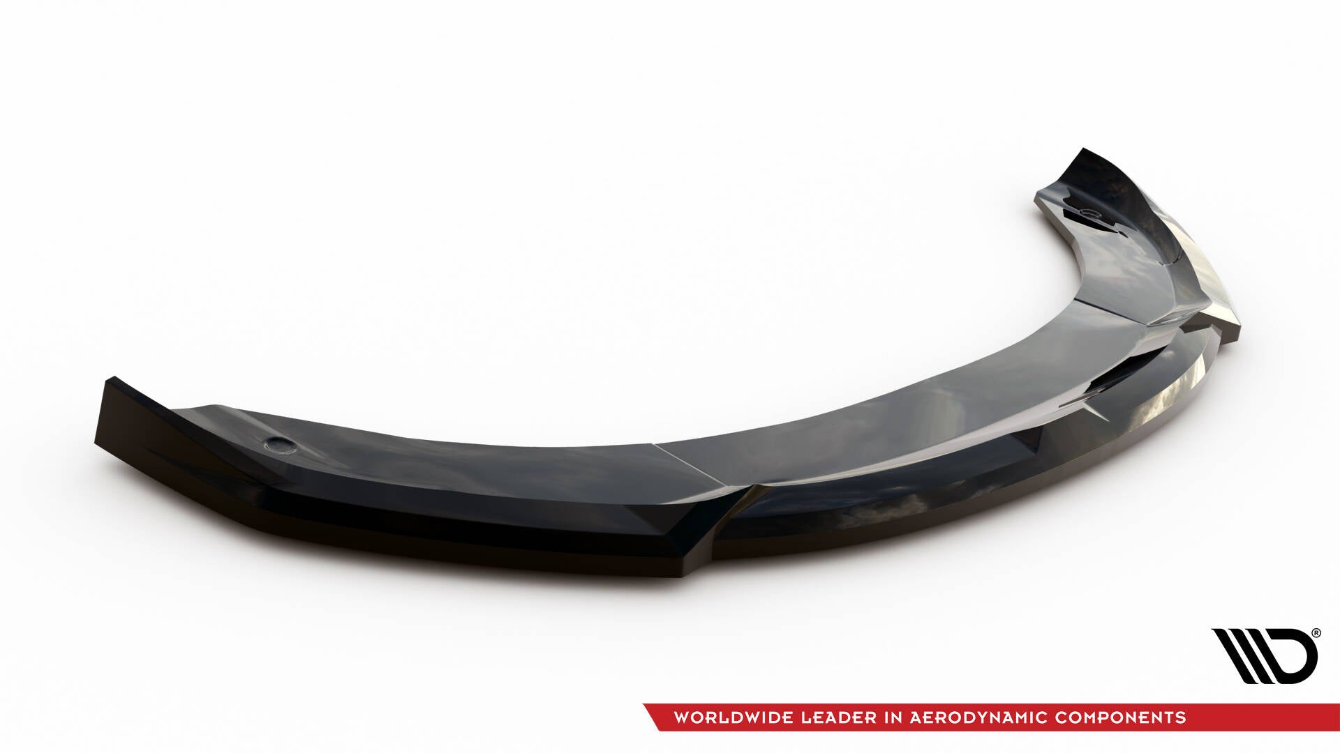 Front splitter til Alfa Romeo Tonale MK1 V.1 i sort, glanset plast med markerte kanter, bakfra og fra siden.