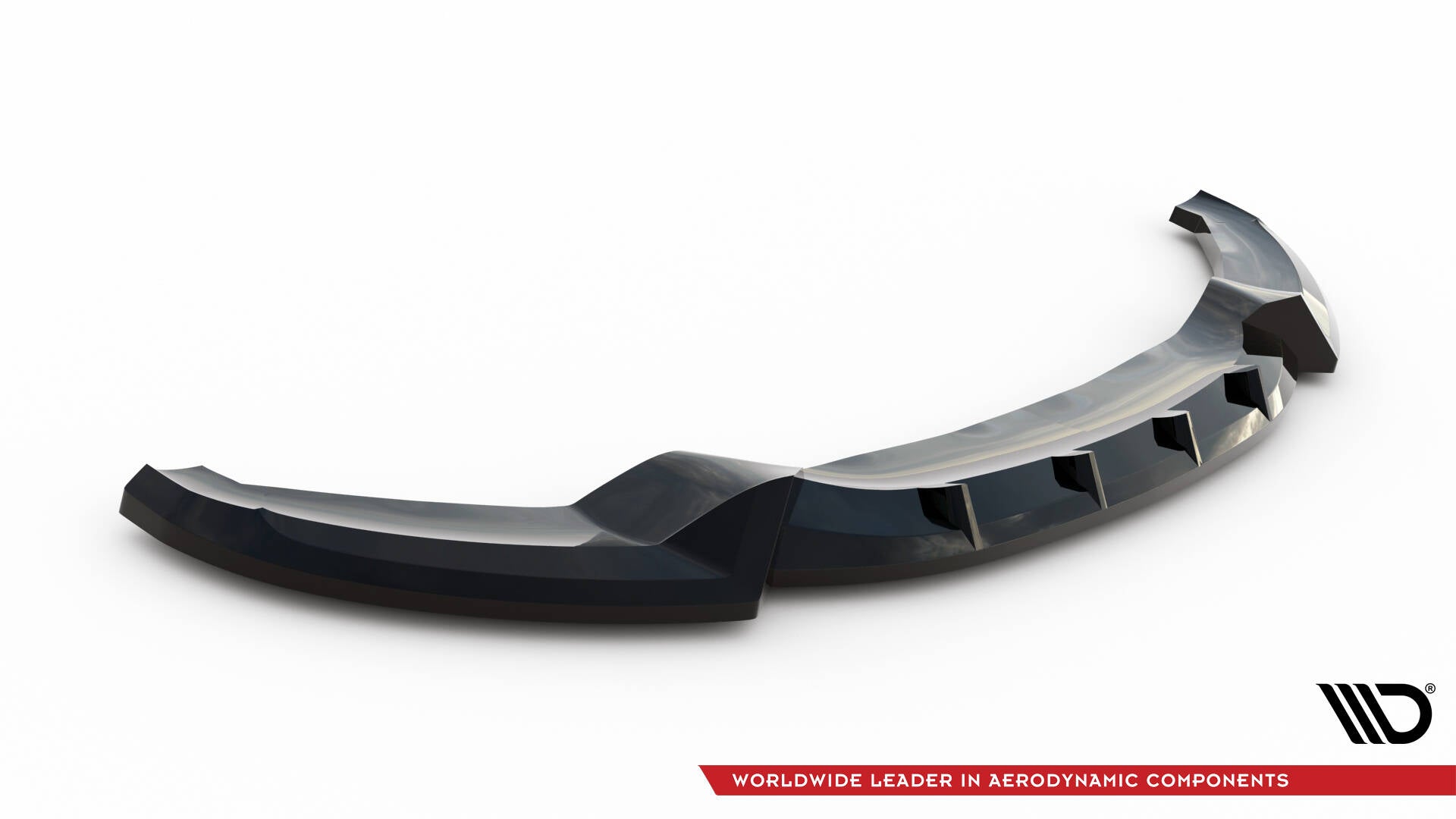 Front splitter til BMW 3 GT F34 M-Pakke V.1 i sort plast med glans, markerte vinkler og luftkanaler.