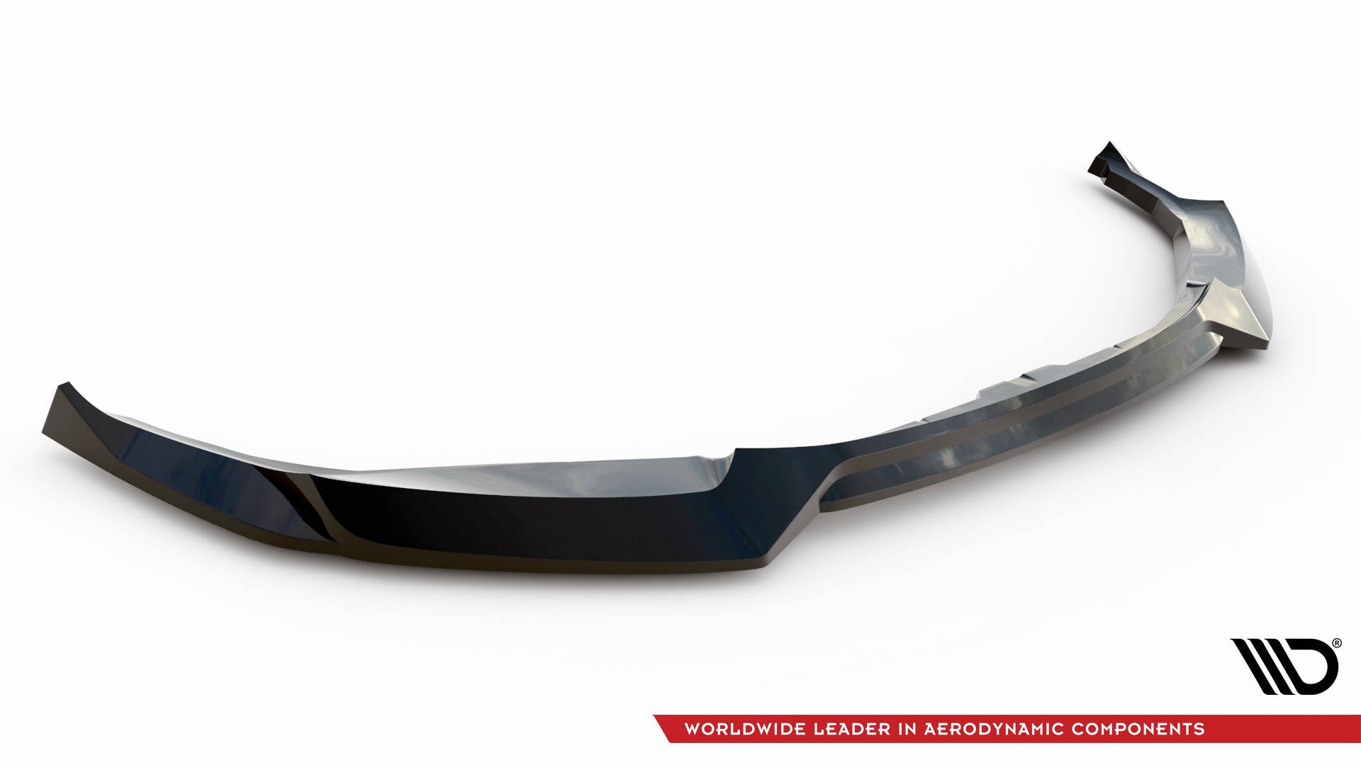 Front splitter BMW M2 G87 ABS V.1 i svart glanset plast med aerodynamiske linjer, skrå vinkel.