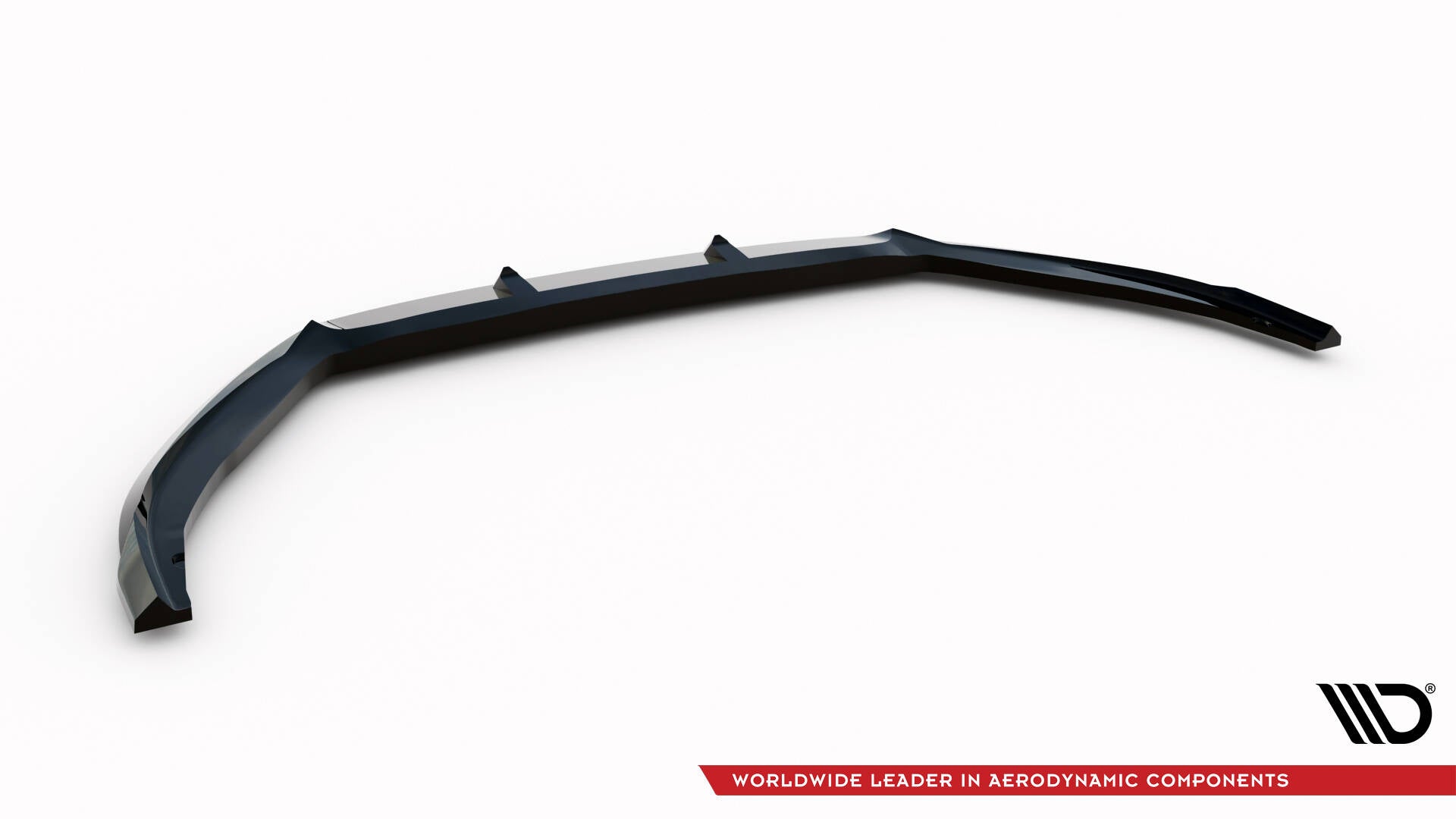 Front lip til Ford Focus Vignale MK4 V.1, sort og blank med tre forhøyninger, sett skrått ovenfra.