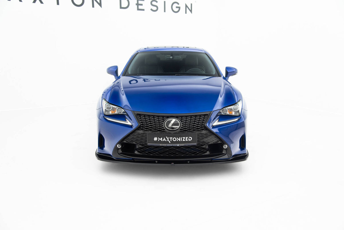 Nærbilde av frontsplitter i blank sort ABS for Lexus RC Mk1