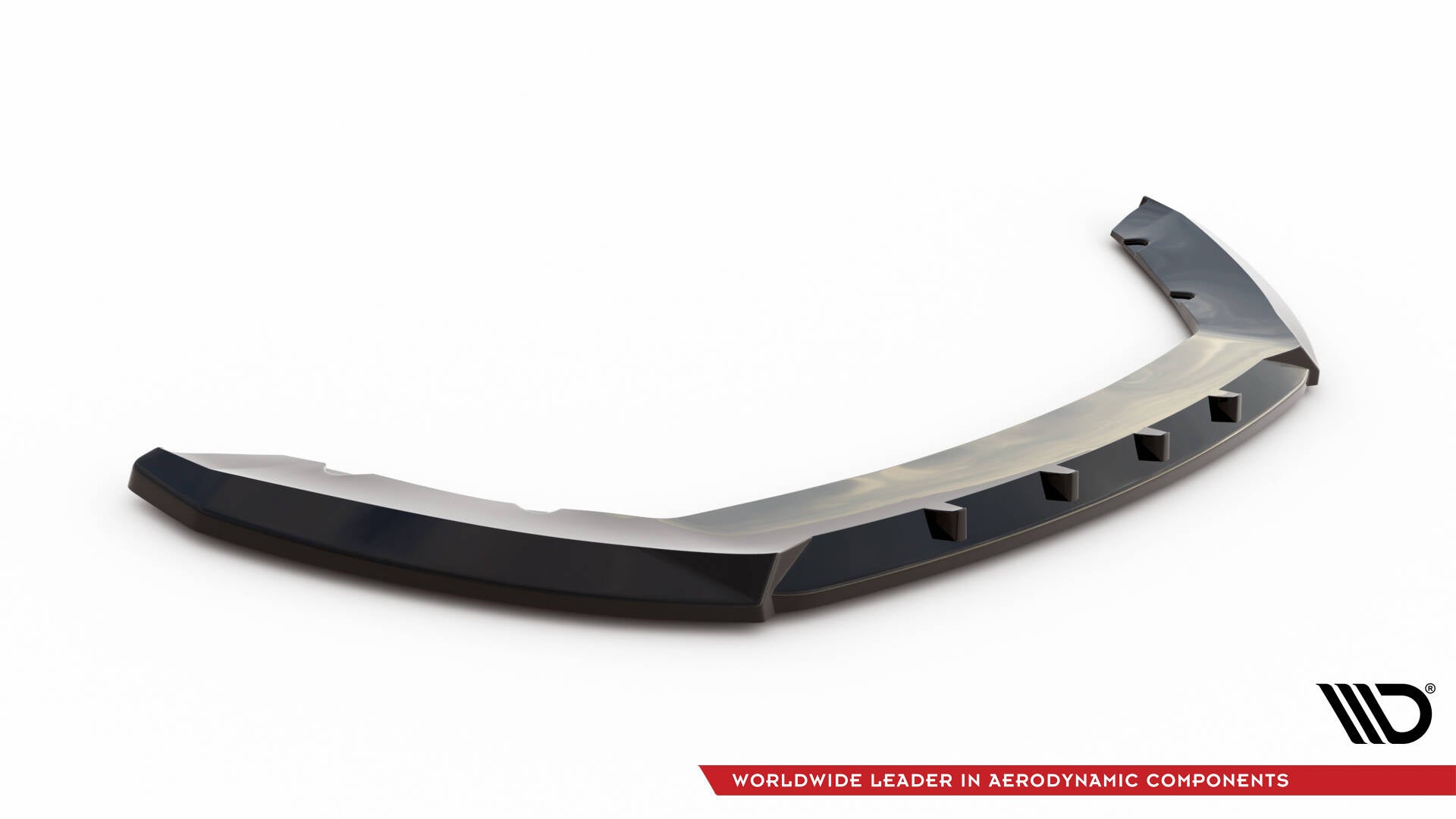Front splitter til Seat Leon MK3 Facelift V.1 i sort glanset materiale med markerte vinkler.