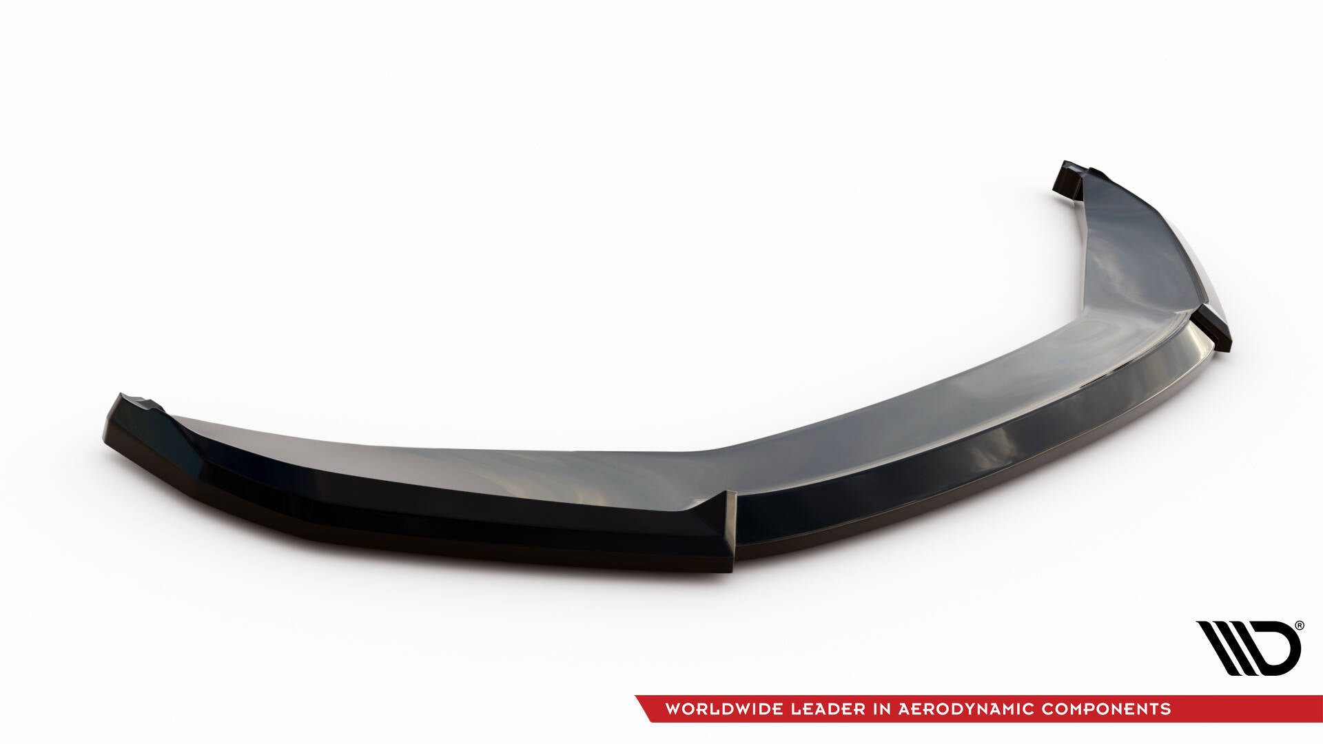 Front splitter til Skoda Kodiaq Sportline MK1 Facelift V.1, sort glanset plast sett ovenfra.