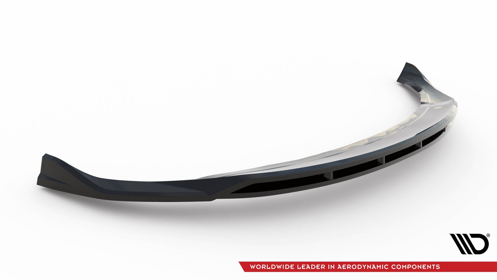Front splitter til Tesla Model 3 Project Highland Facelift V.1, sort plast med luftkanaler, skrå vinkel.