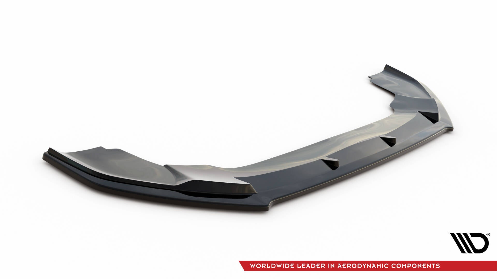Front splitter Volkswagen Crafter MK2 V.1 i sort blank plast med aerodynamiske detaljer, sett fra siden.