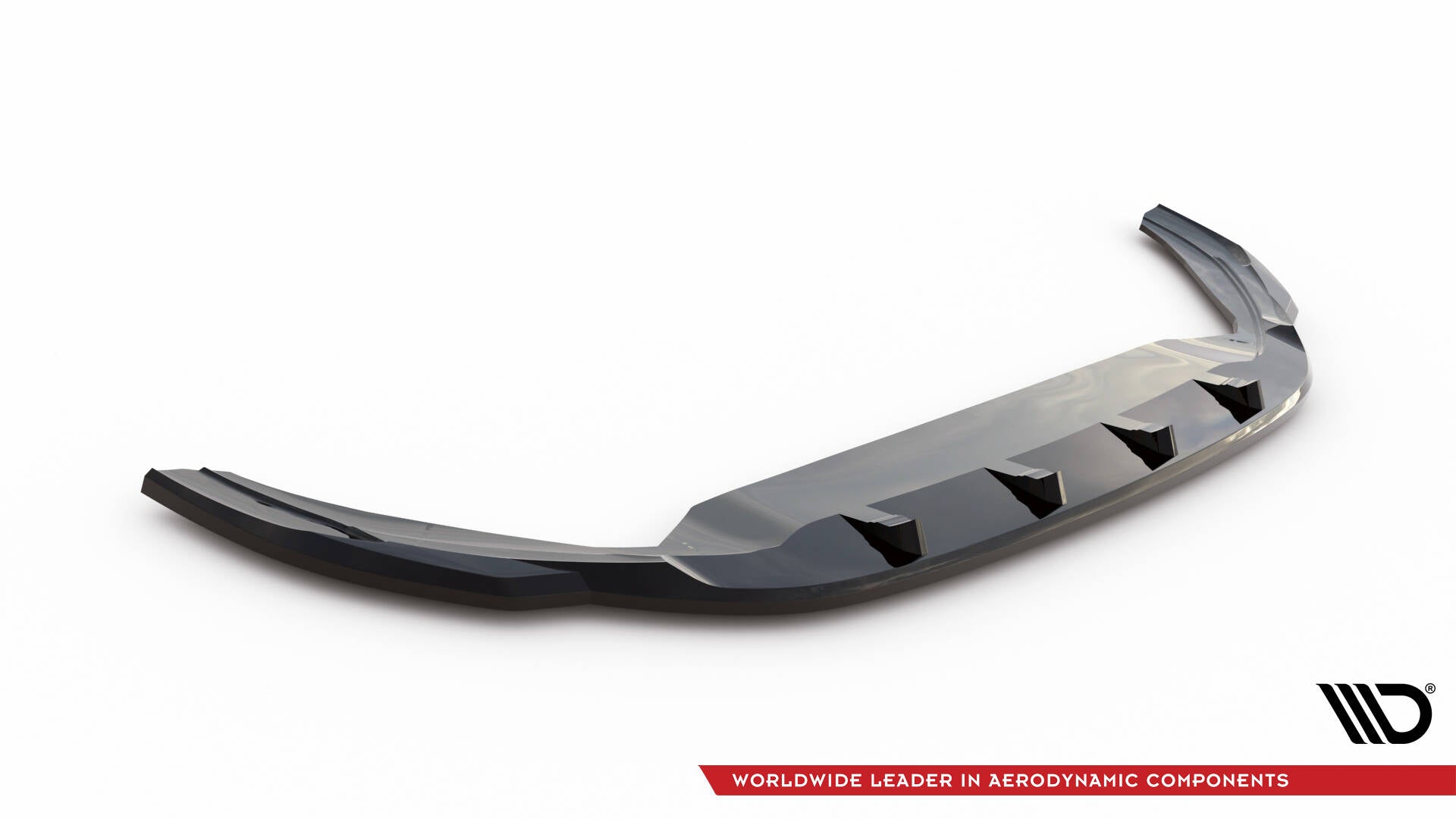 Front splitter til VW Polo GTI MK6 Facelift V.1 i sort, glanset plast med fem luftkanaler.
