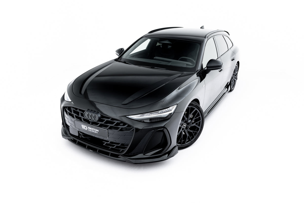Nærbilde av frontsplitter til Audi A6 S-Line C9 i Gloss Black