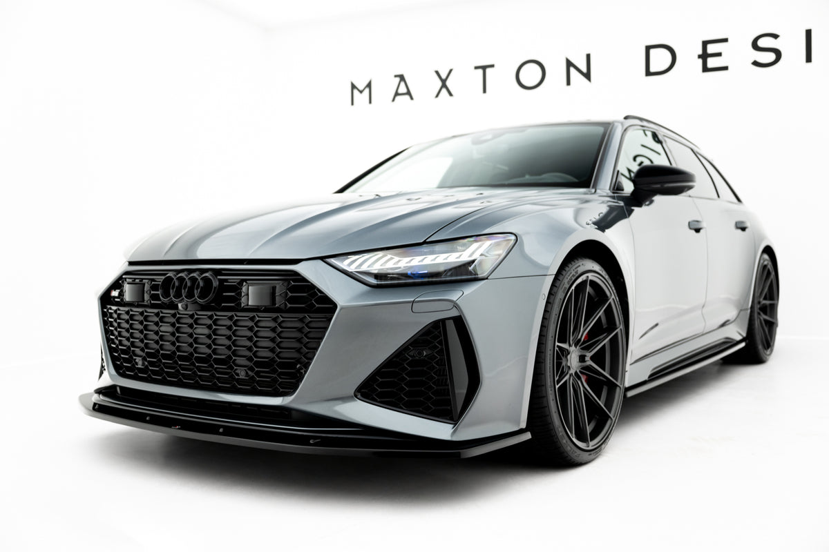 Frontsplitter i blank sort ABS til Audi RS6 C8, sett forfra