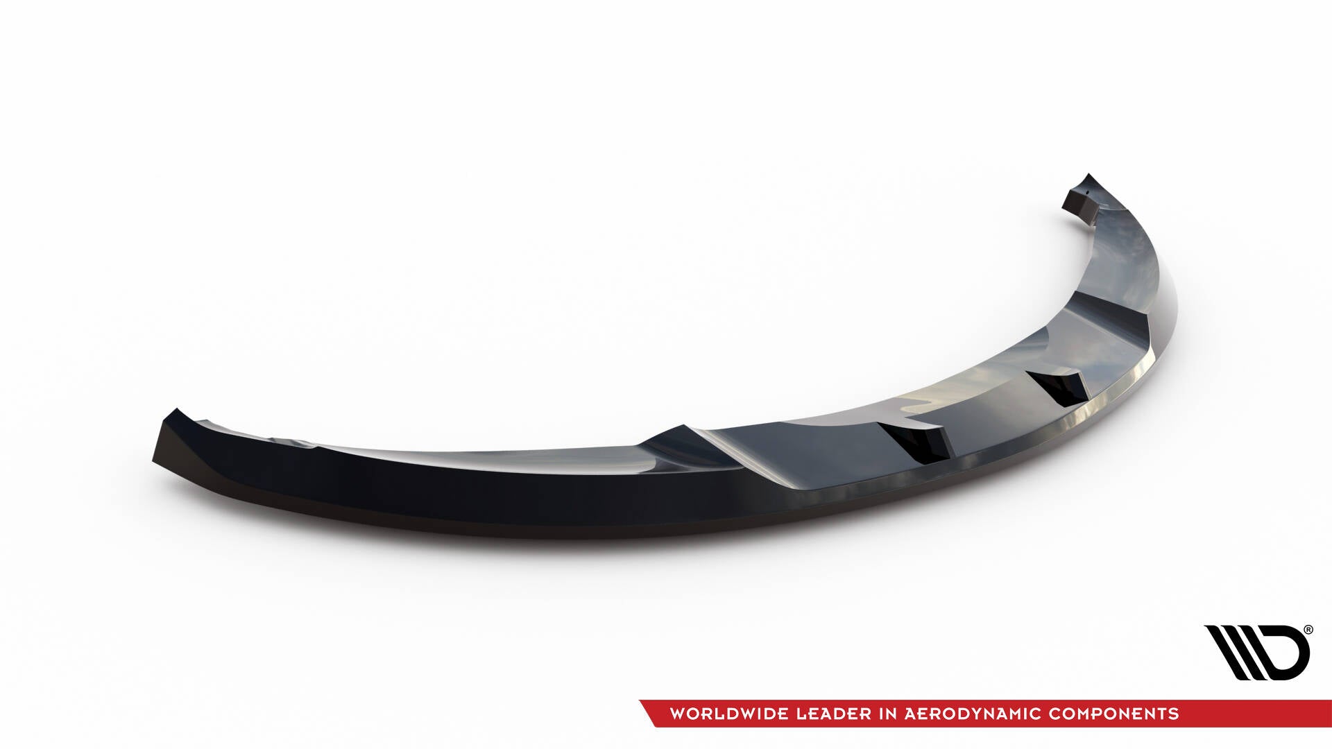 Front splitter BMW E82 1 M-Pakke V.2 i sort blank plast, vist skrått ovenfra med markerte kanter.