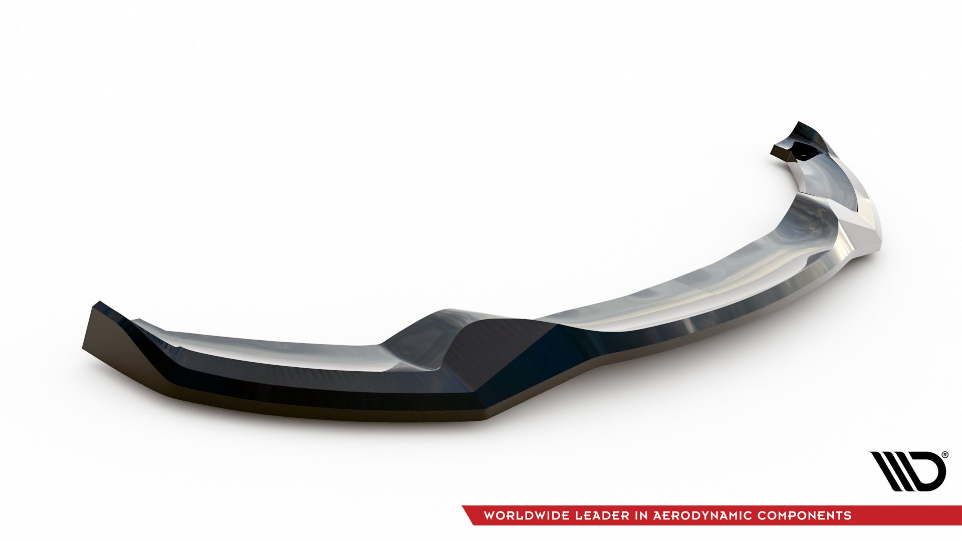 Front splitter BMW 3 GT F34 M-Pakke V.2 i blank sort med aerodynamisk design sett fra siden.