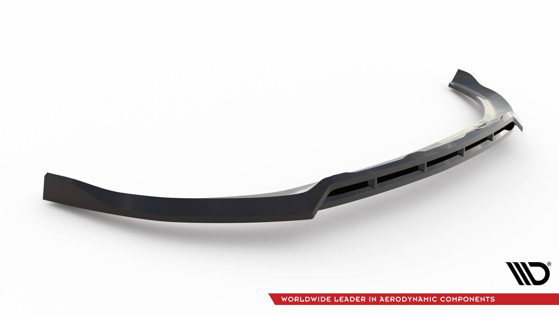 Front splitter til Kia Sportage GT-Line MK5 V.2, sort plast med blank finish og luftspalter, sett fra siden.