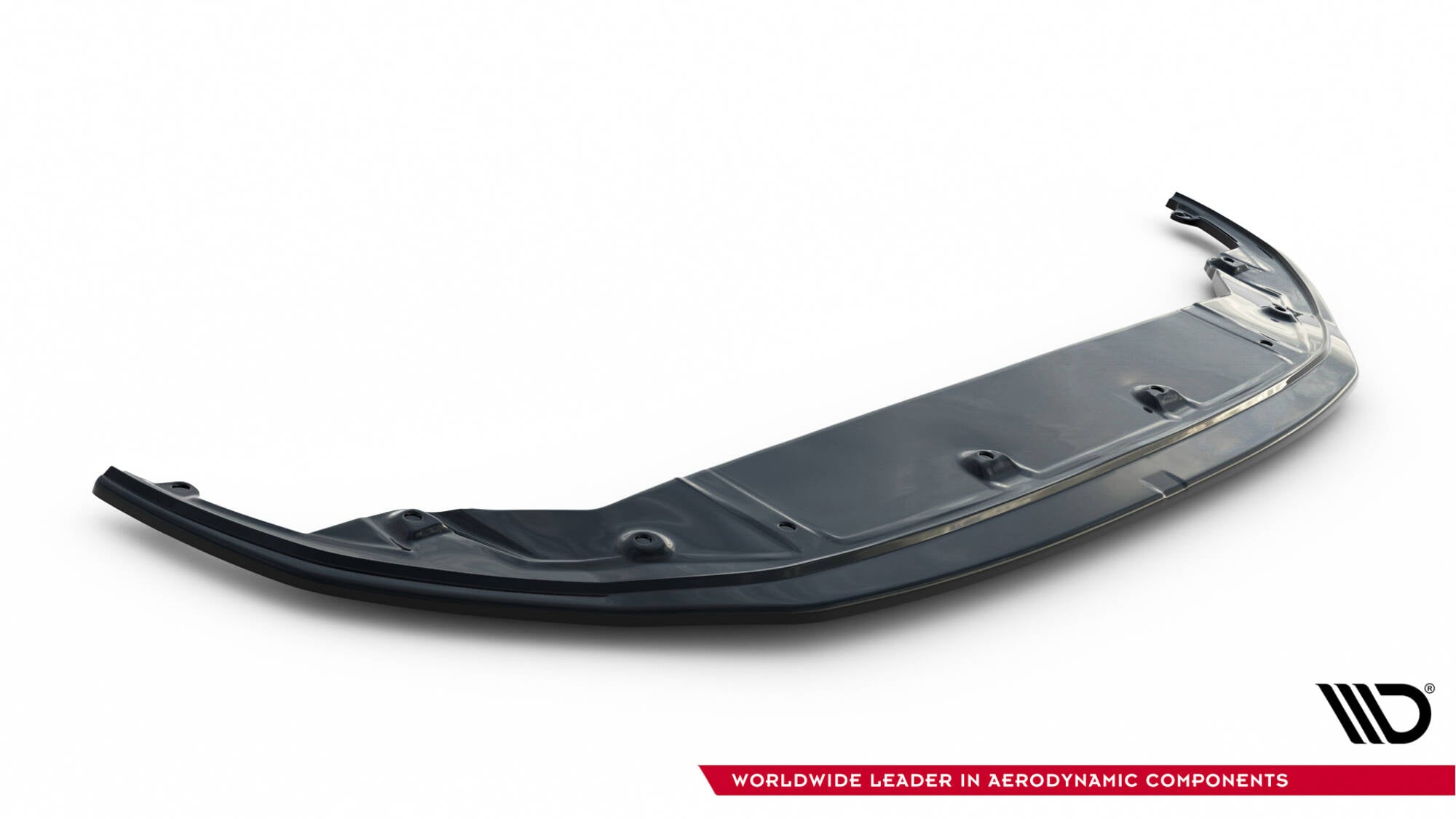 Front splitter til Lexus Lc 500 V.2, sort og glanset med aerodynamisk design sett forfra på skrå.