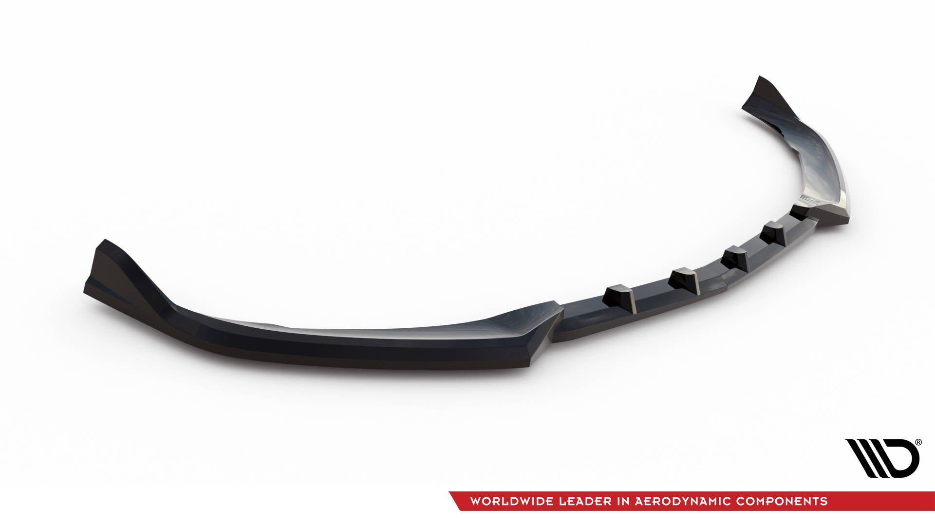 Front splitter for Mercedes C63 W205 svart med markante kanter, avbildet mot hvit bakgrunn.