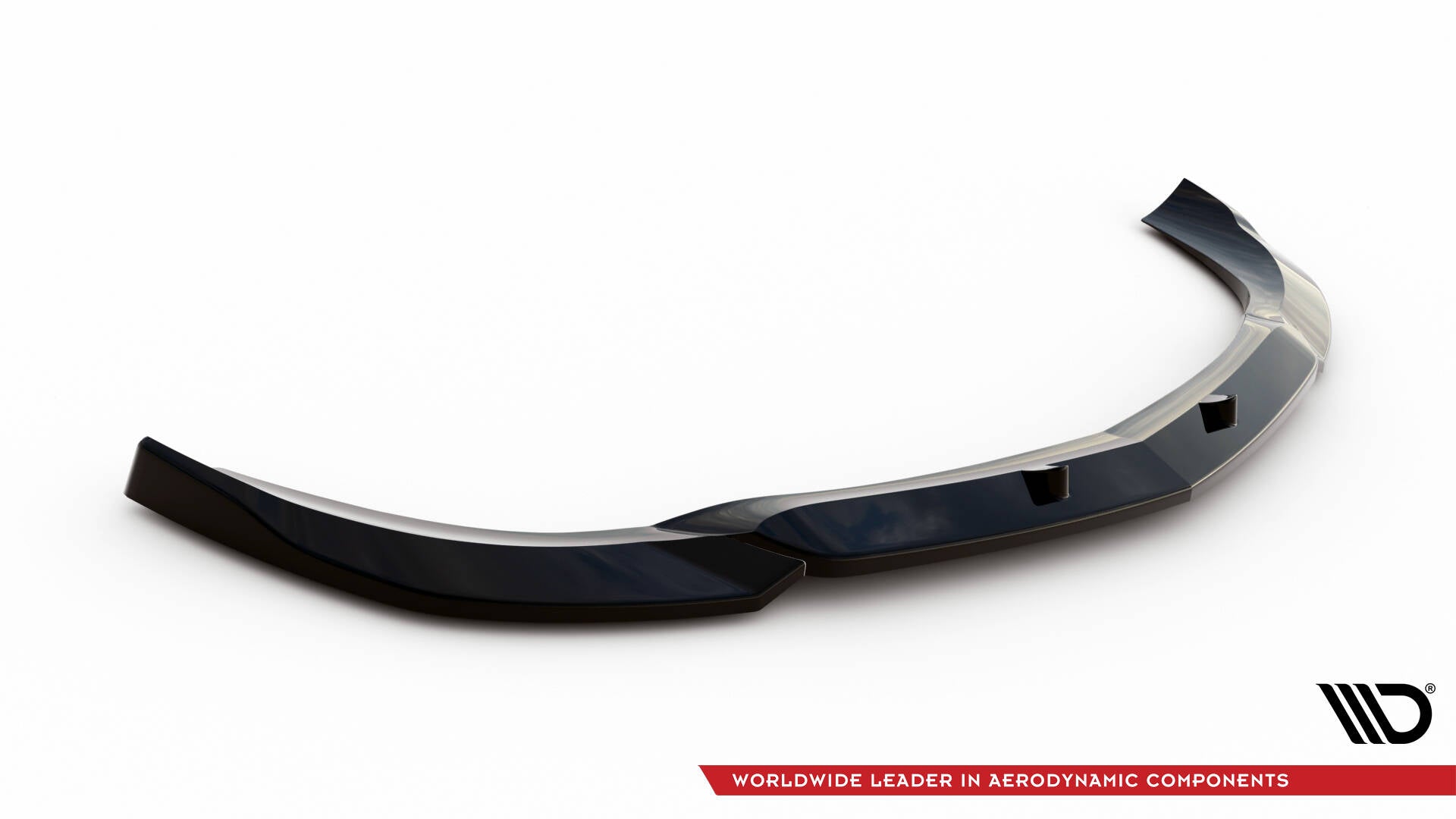 Front lip til Mercedes CL 63 AMG C216 V.2, sort glanset plast med synlige fester, skrå vinkel.