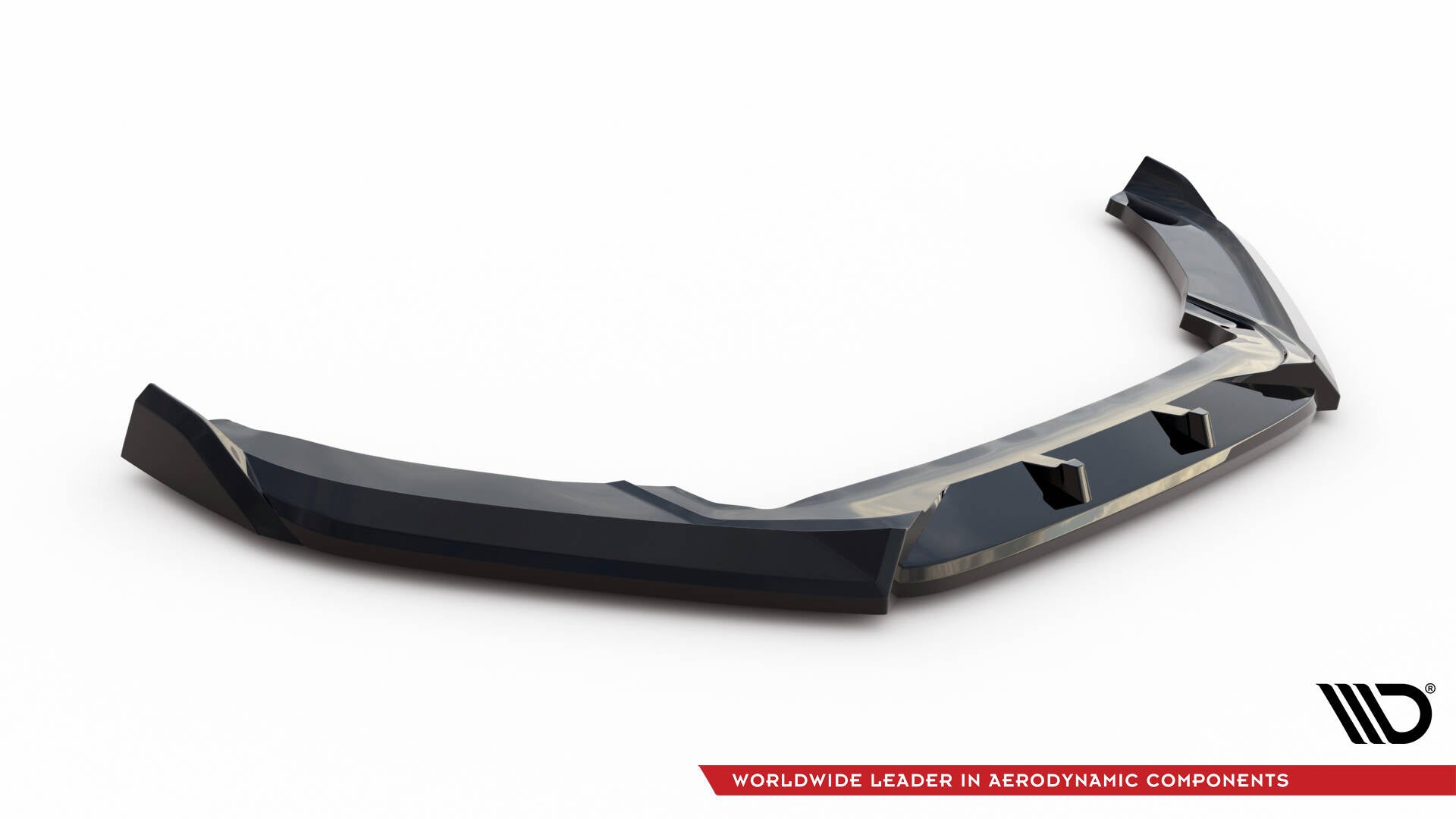 Front splitter til VW Scirocco MK3 Facelift V.2 i svart glanset finish sett ovenfra med detaljerte kanter.