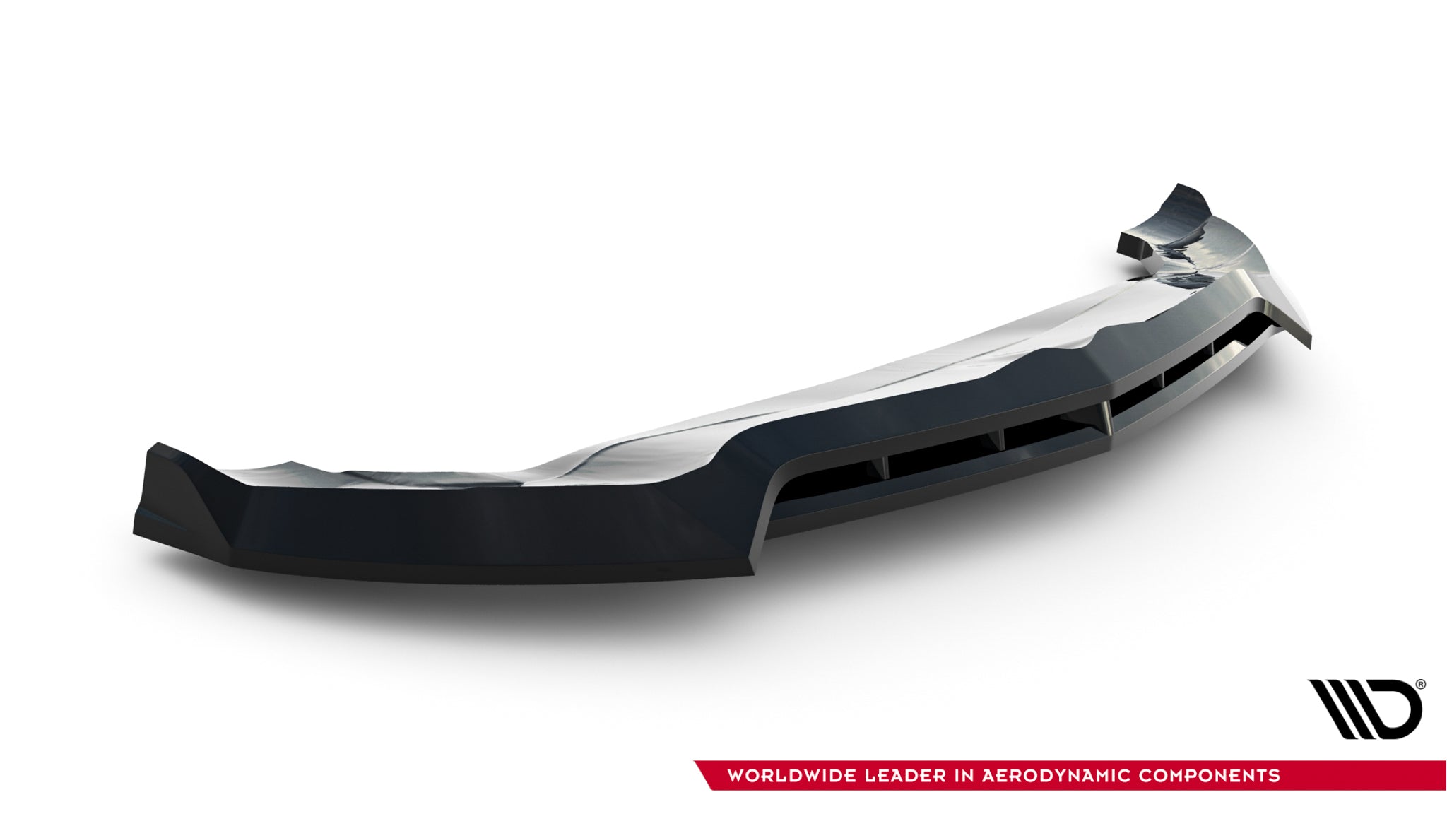 Front splitter til Alfa Romeo Stelvio MK1 V.3 i svart glanset finish med markerte linjer.