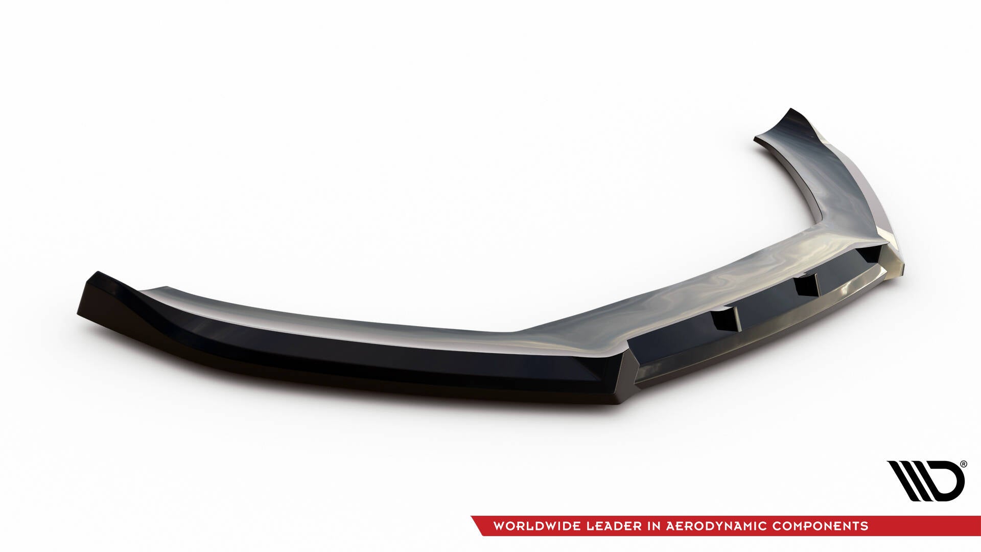 Front splitter til Audi S5/A5 S-Line Coupe/Sportback 8T Facelift V.3 i sort glans, sett skrått ovenfra.