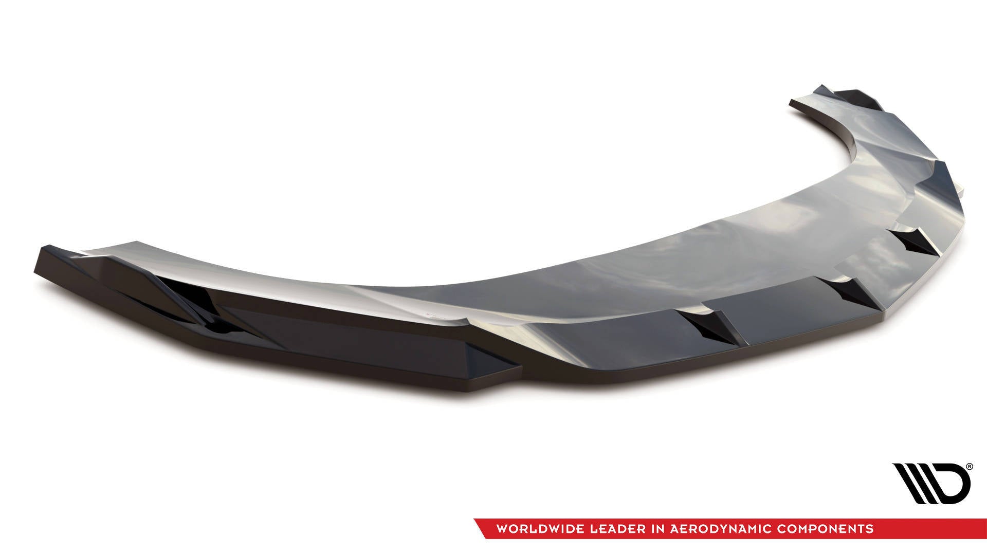Front splitter Lamborghini Urus MK1 V.3 i blank sort plast med markerte kanter og avrundede utsparinger.