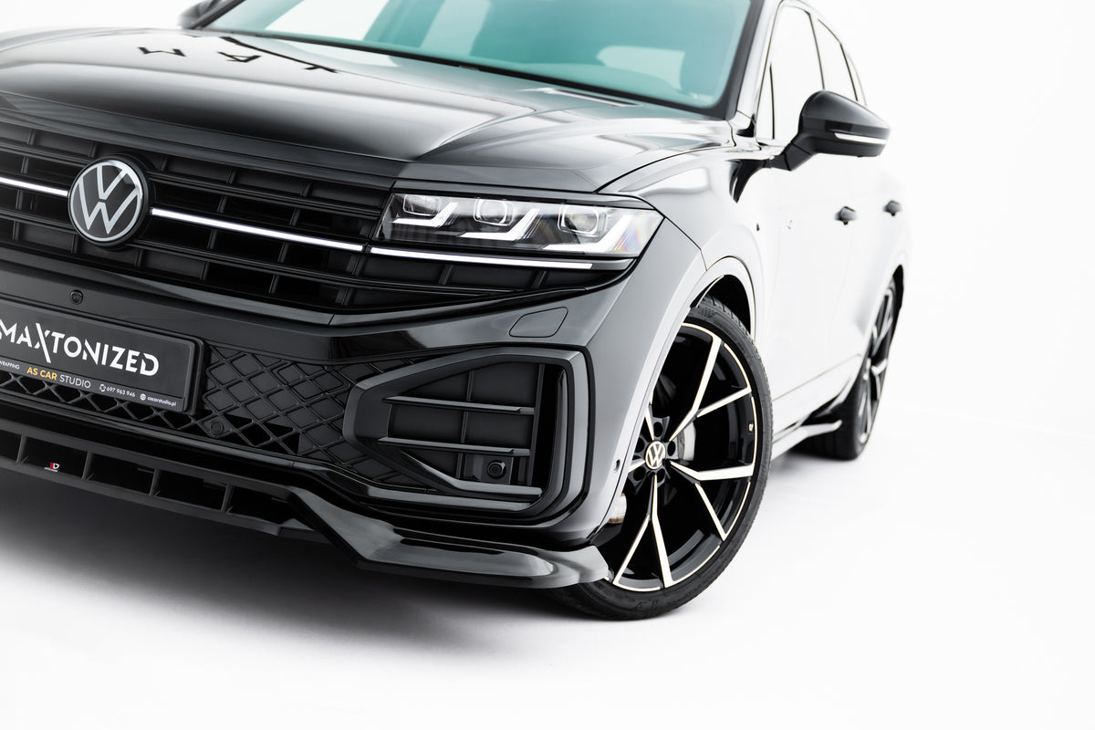 Nærbilde av Gloss Black frontsplitter til Volkswagen Touareg R-Line Mk3