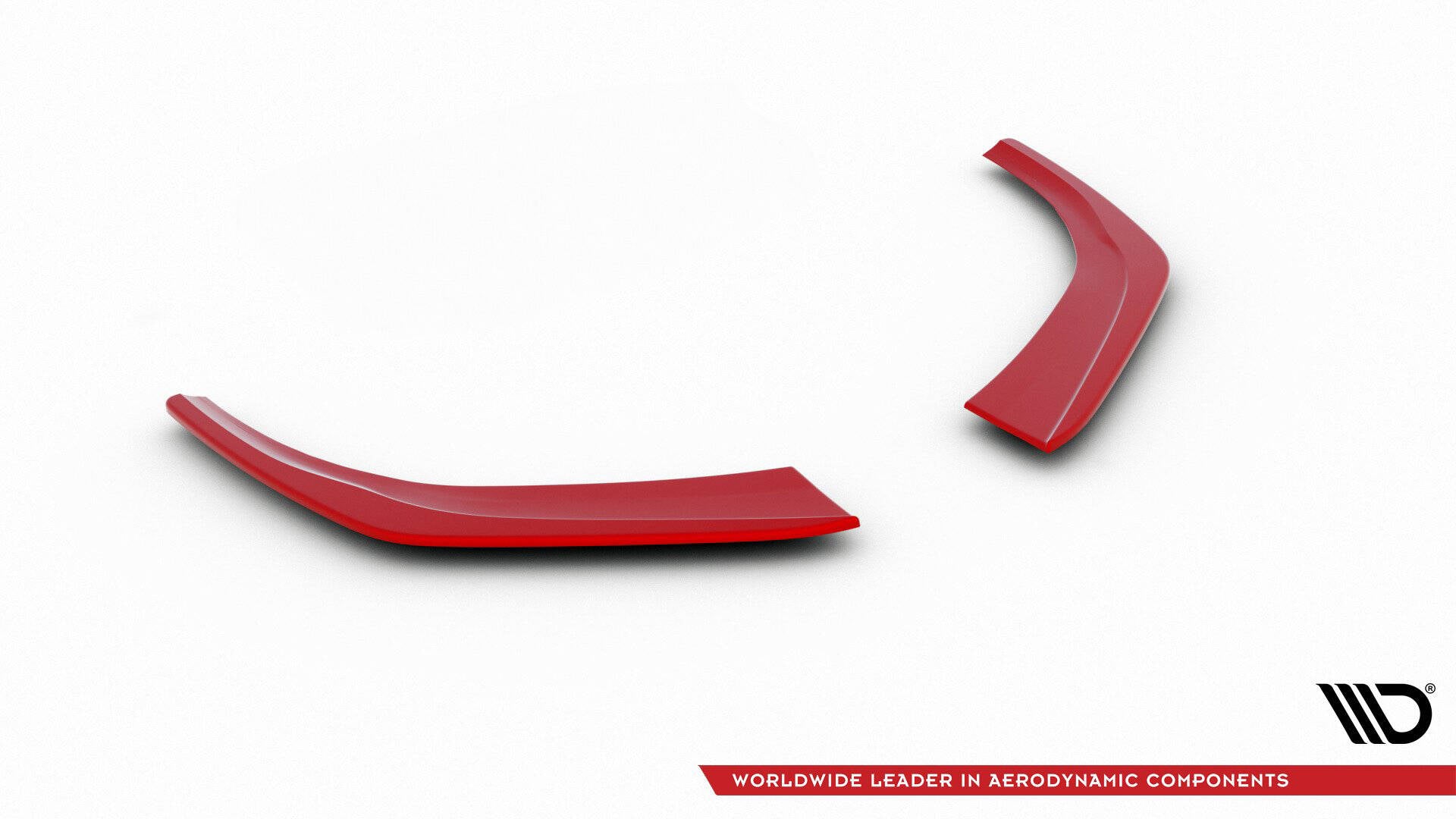 Frontspoiler Hyundai I30 N MK3, to røde buede plastdeler med glatt overflate mot hvit bakgrunn.