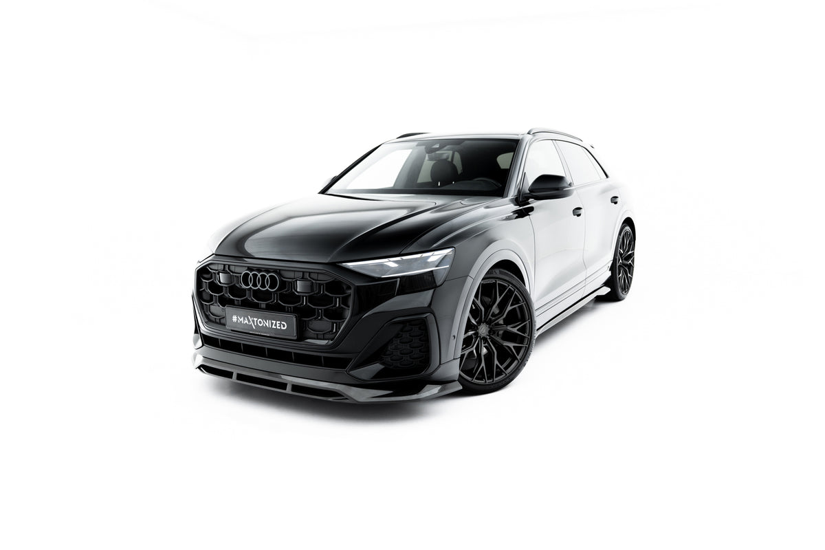Prepreg karbon frontsplitter montert på Audi Q8 S-Line Mk1 Facelift