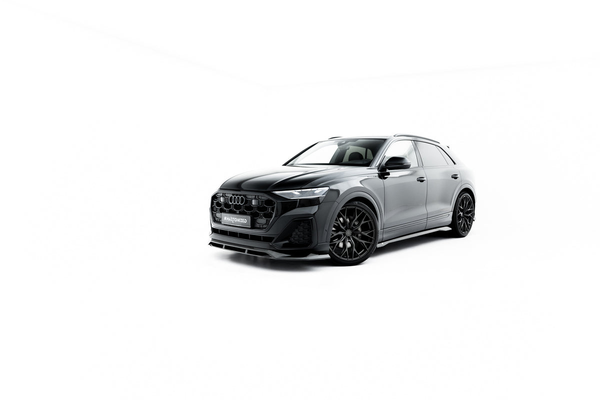 Karbonfiber frontsplitter til Audi SQ8 med synlige monteringshull
