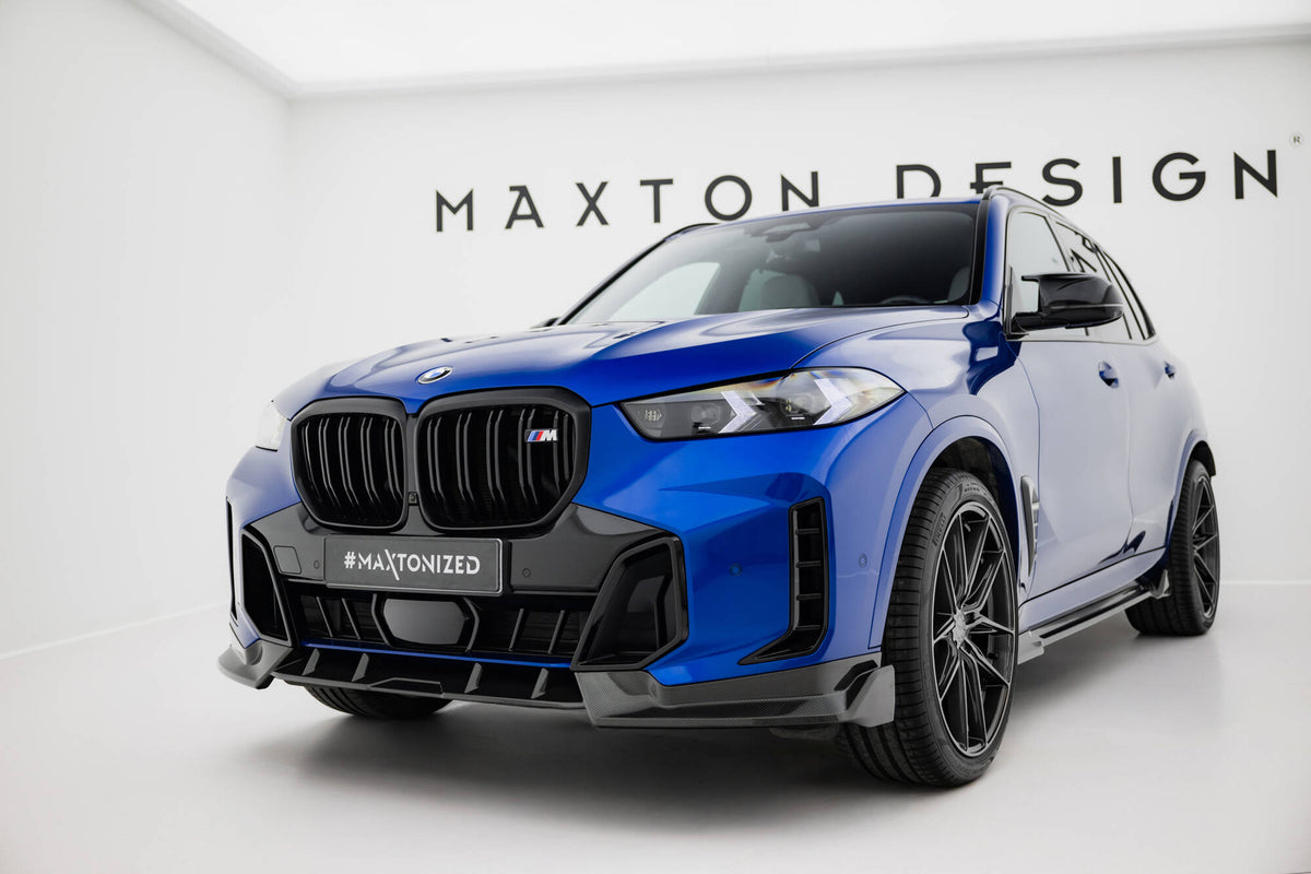 Karbon frontsplitter montert på BMW X5 G05 Facelift sett forfra
