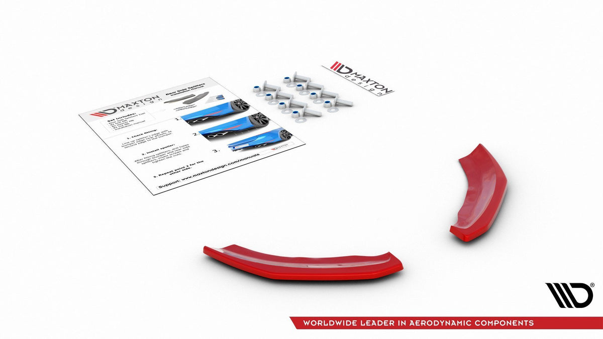 Bakre sideflaps til Polo GTI MK6 vist med monteringsutstyr og veiledning