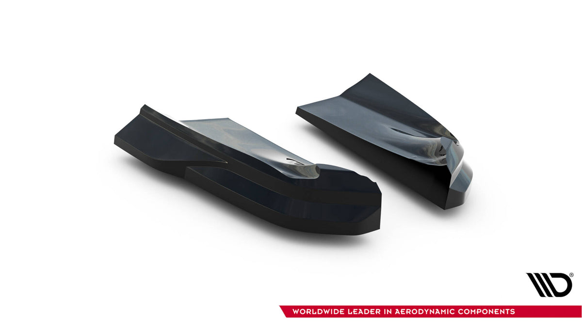 Sideflaps bak til Porsche Macan GTS Mk1 Facelift 2 vist bakfra – sort ABS-materiale