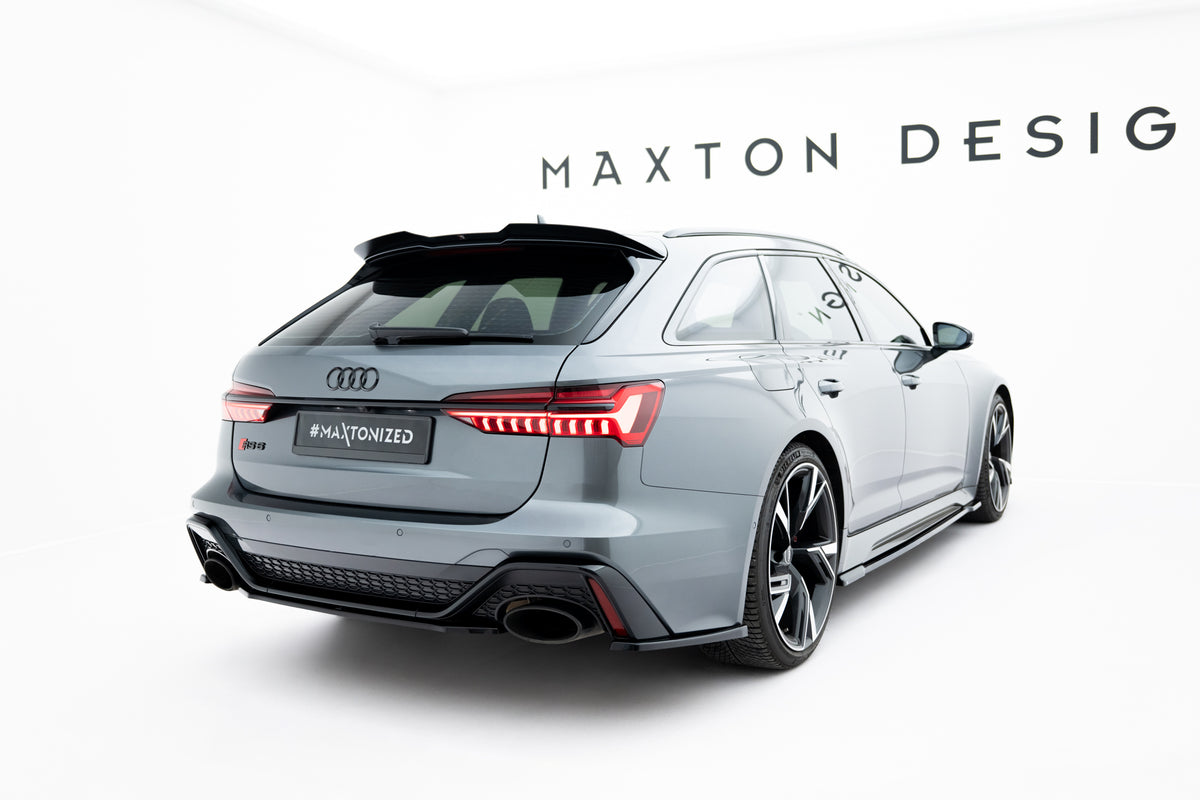 Nærbilde av sidesplitter bak i Gloss Black til Audi RS6 C8