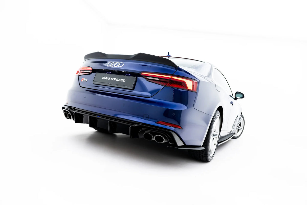 Nærbilde av Sidesplittere Bak for Audi S5 Coupe F5 i blank sort ABS