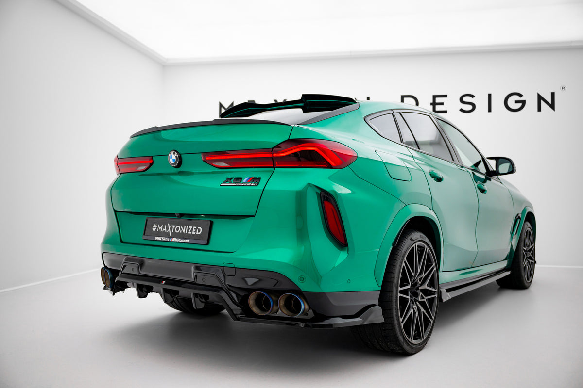 Baksplitter med vertikale staver til BMW X6 M F96 Facelift i blank sort ABS-plast