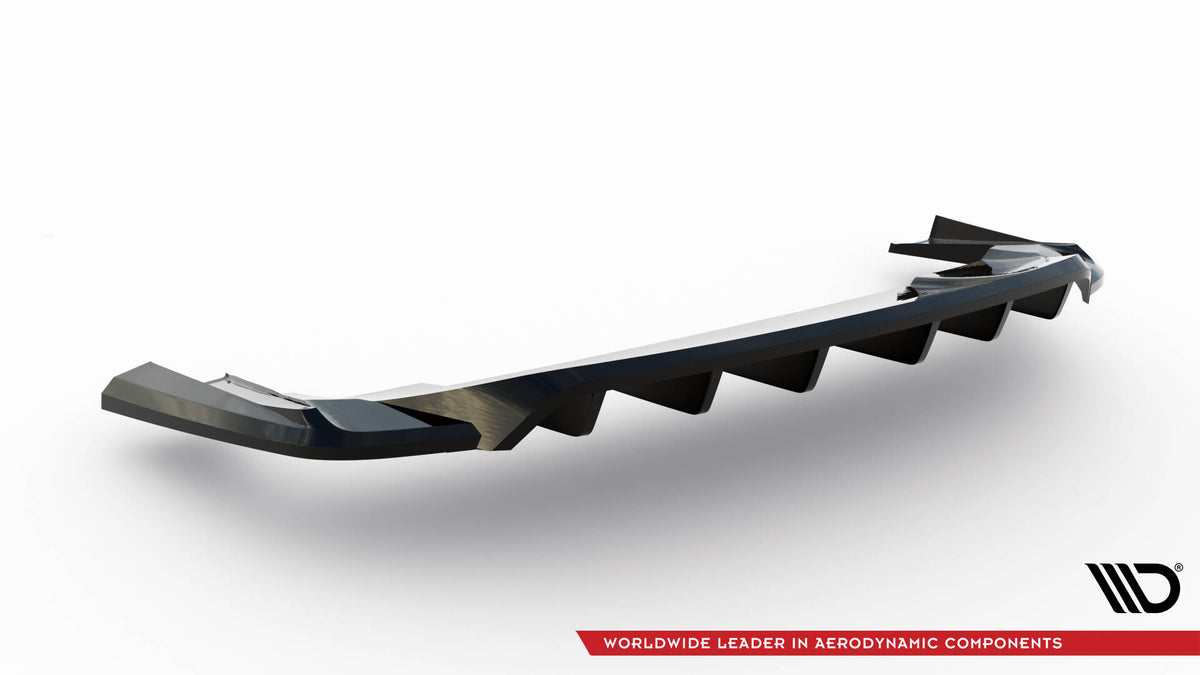 Maxton Design diffuser for Porsche Taycan produktfoto underfra som viser monteringsflater og passform