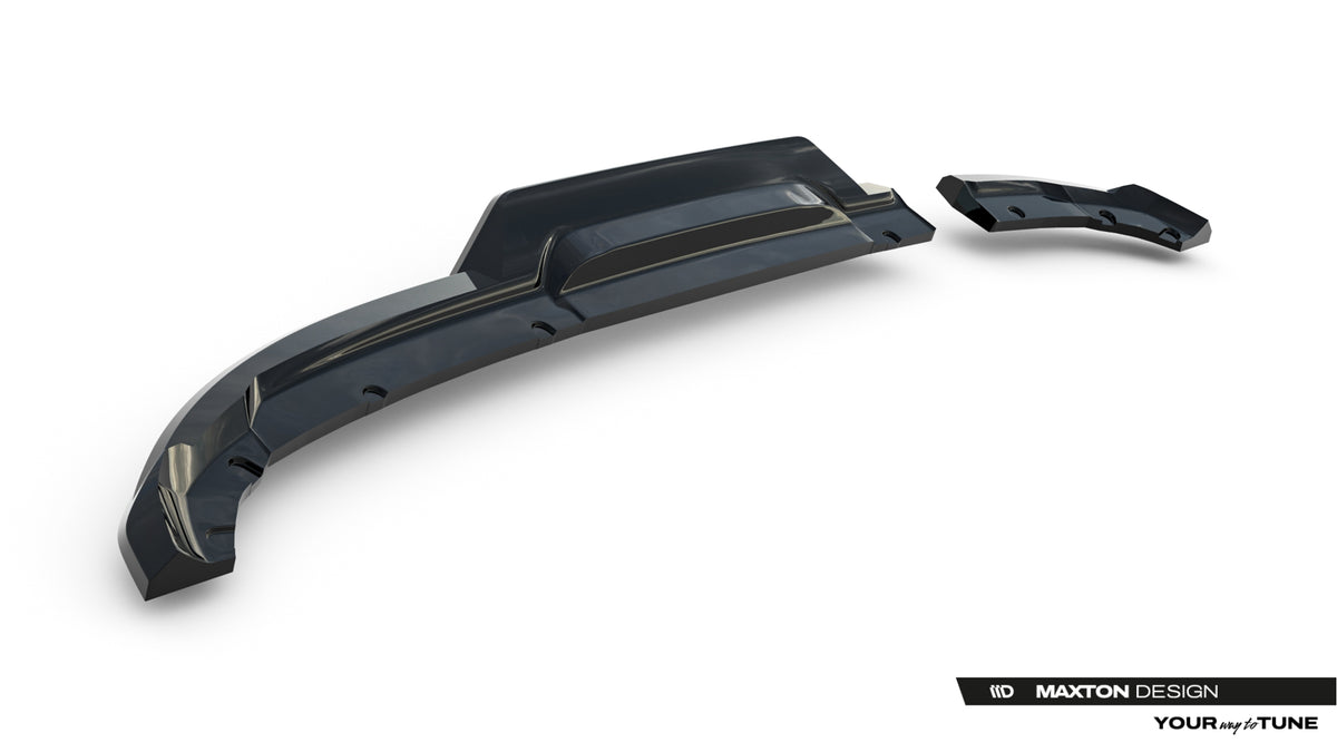Detaljbilde av baksplitter til Renault Clio Mk5 Facelift med rød stripe
