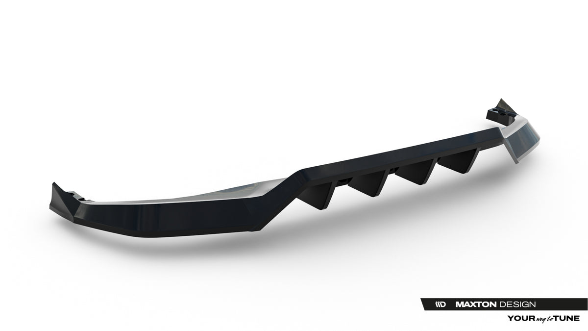 Sort bakre diffuser med vertikale ribber for Toyota C-HR MK2 vist forfra med synlig monteringsflate