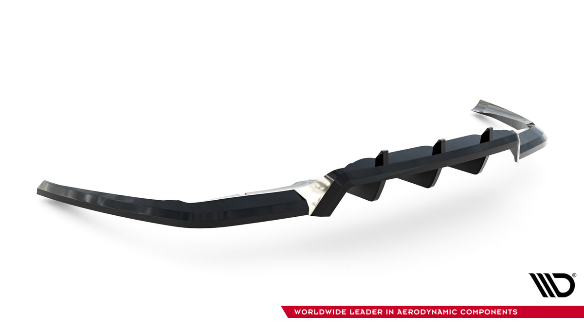 Bakre splitter V.2 for Range Rover Velar R-Dynamic vist ovenfra mot sort overflate