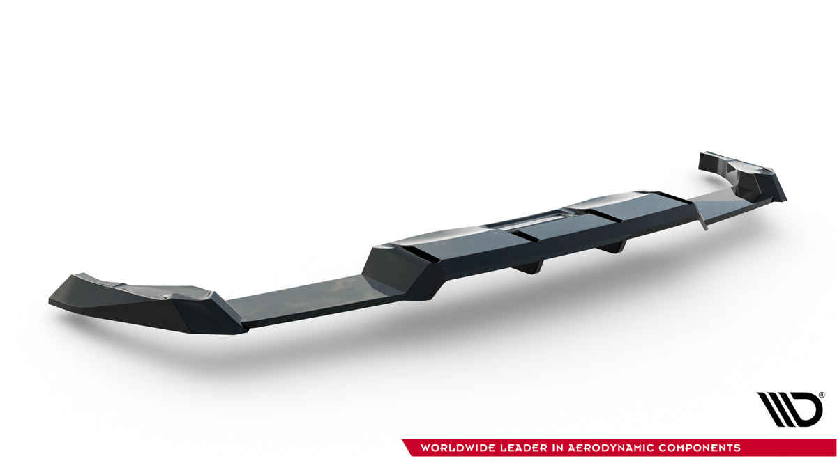 Diffuserplate V.2 til VW Golf 8 R Facelift – nærbilde av overflaten med blank svart finish