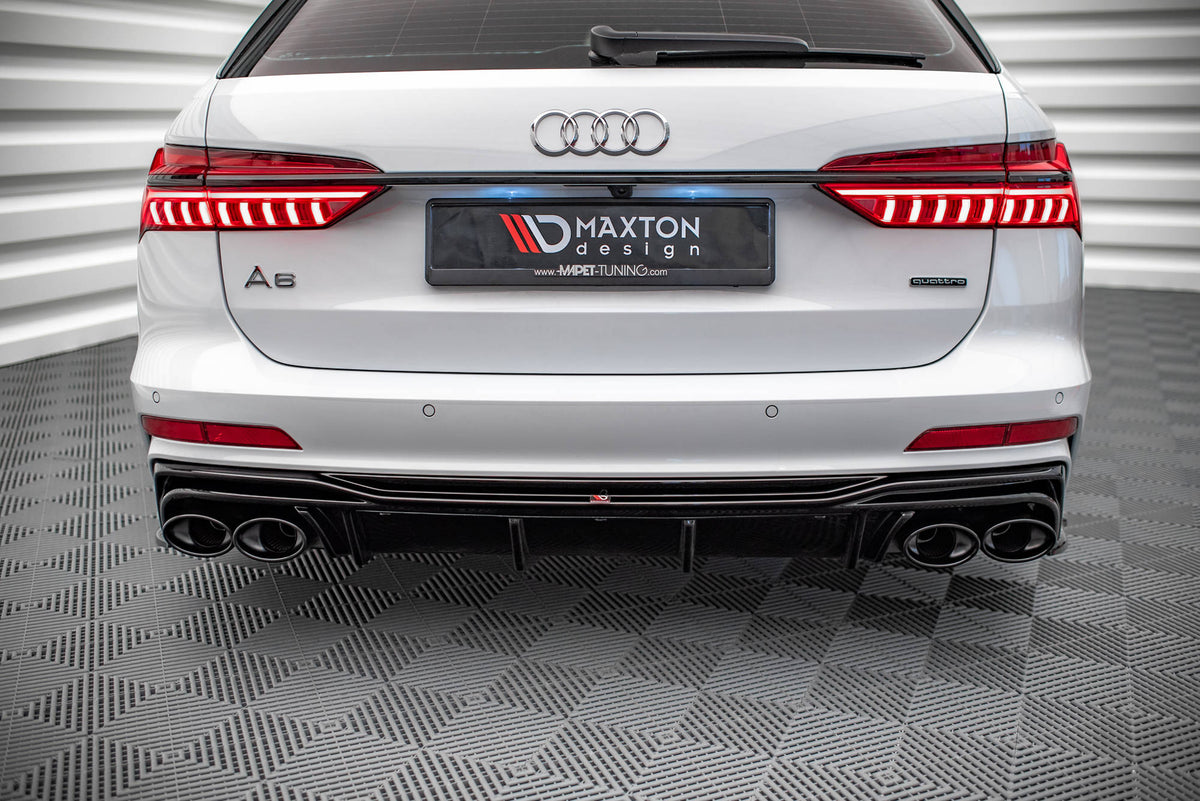 Bakre diffusor med svarte eksosenderør-imitasjoner for Audi A6 S-Line C8, sett bakfra