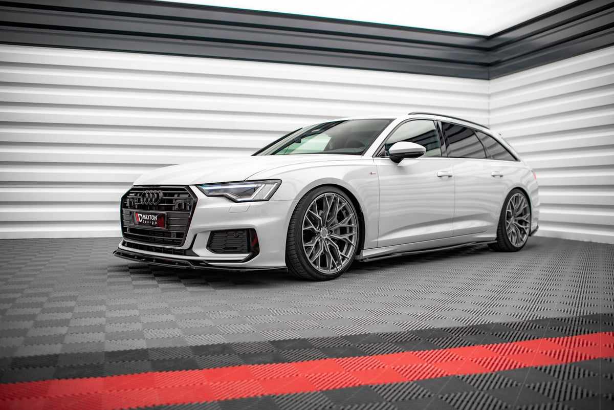Splittersett for Audi A6 S-Line Sedan C8, komplett sett vist i skrå vinkel forfra