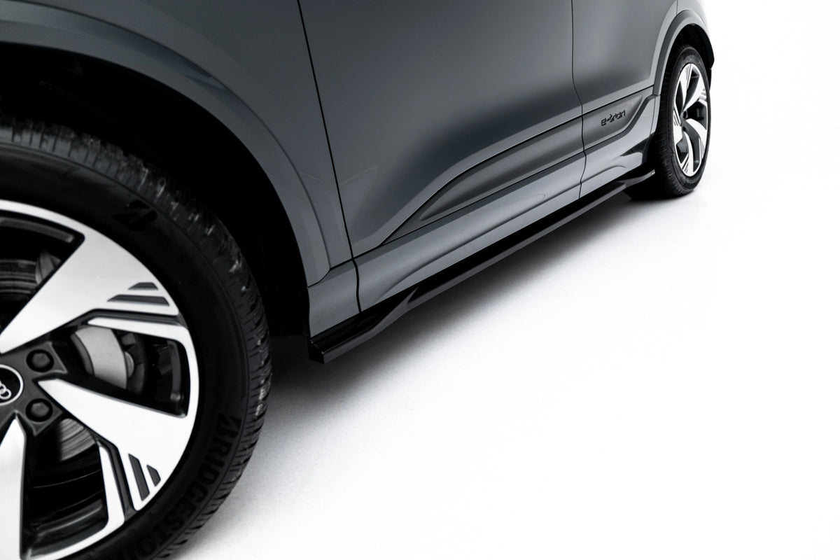 Nærbilde av frontsplitter i ABS på Audi Q6 e-tron S-Line