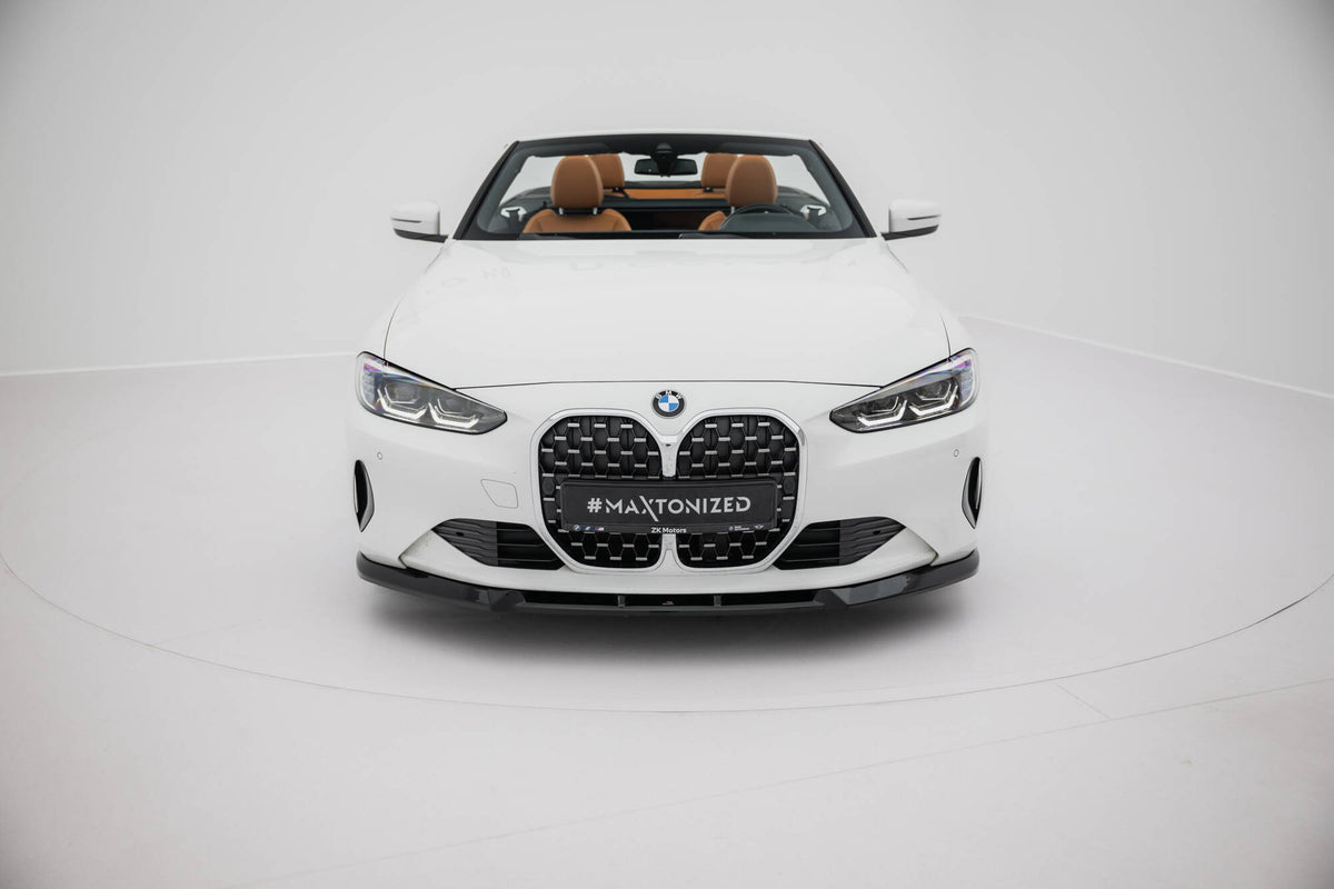 BMW 4 Coupe G22 med komplett splittersett – lav vinkel forfra viser frontsplitter